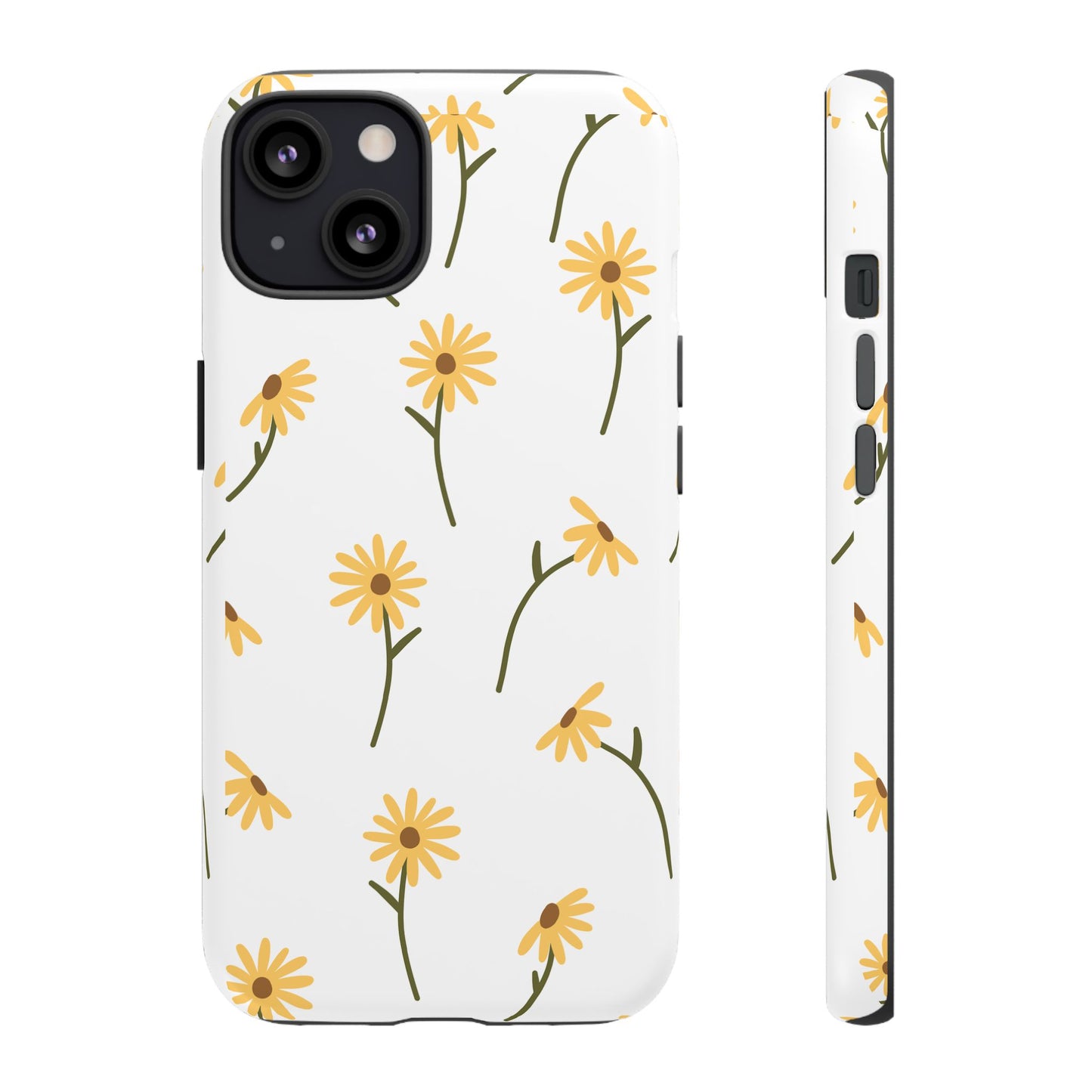 Sunflower Floral Tough Phone Case - Minimal Daisy-Inspired Print, Simple Botanical Aesthetic, Compatible with iPhone, Galaxy, and Google