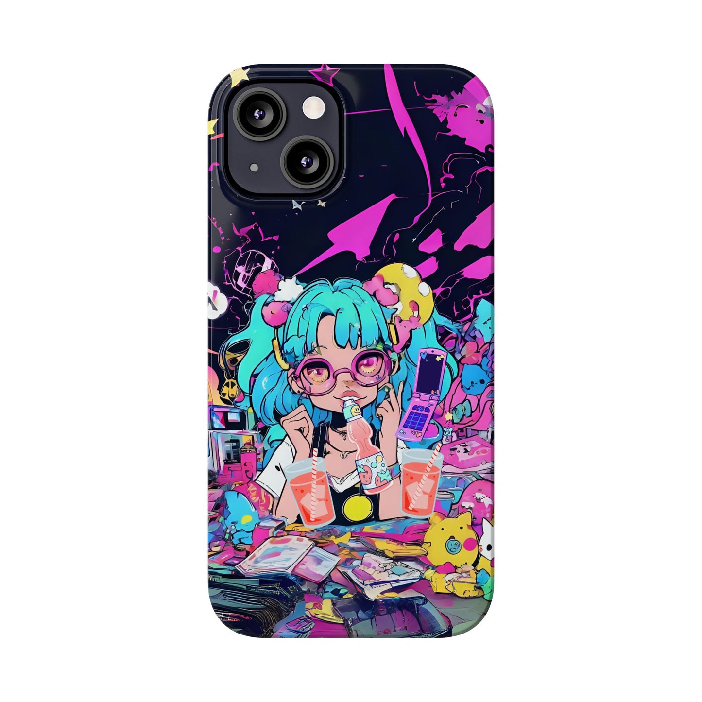 2K Anime Girl Slim Phone Case - Kawaii Vaporwave Style, Cute Maximalist Aesthetic, Cute Phone Covers, Unique Gifts for Teens