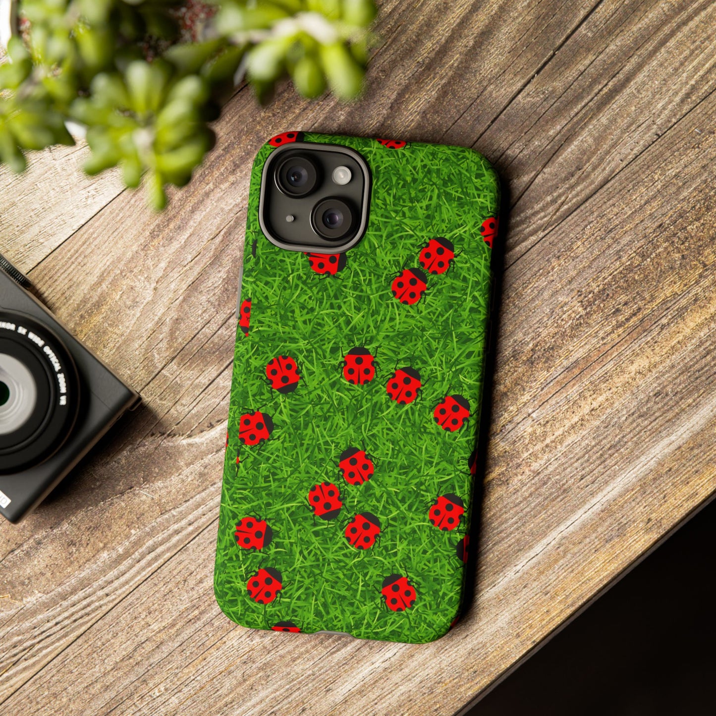 Ladybug Tough Phone Case - Cute Insect Aesthetic, Nature Pattern Art Design, Compatible with iPhone, Galaxy, and Google Phones