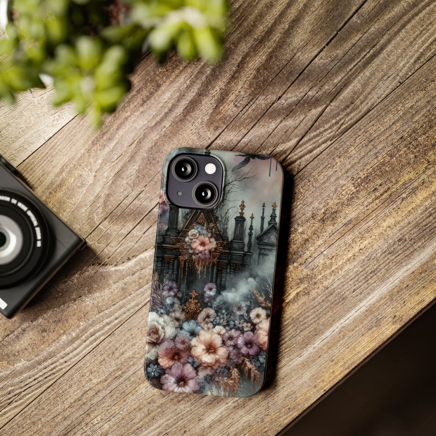 Gothic Floral Slim Phone Case, Dark Fantasy Phone Cover, Unique Flower Design, Phone Accessory for Halloween, Gift for Her