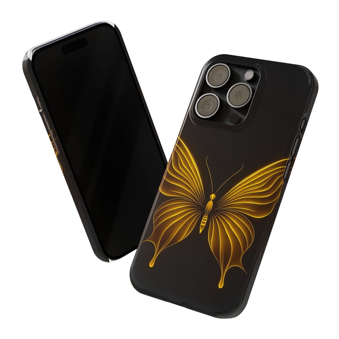 Golden Butterfly Phone Case, Elegant Insect Art, Black Aesthetic Slim Phone Case Compatible with iPhone, Galaxy, Google