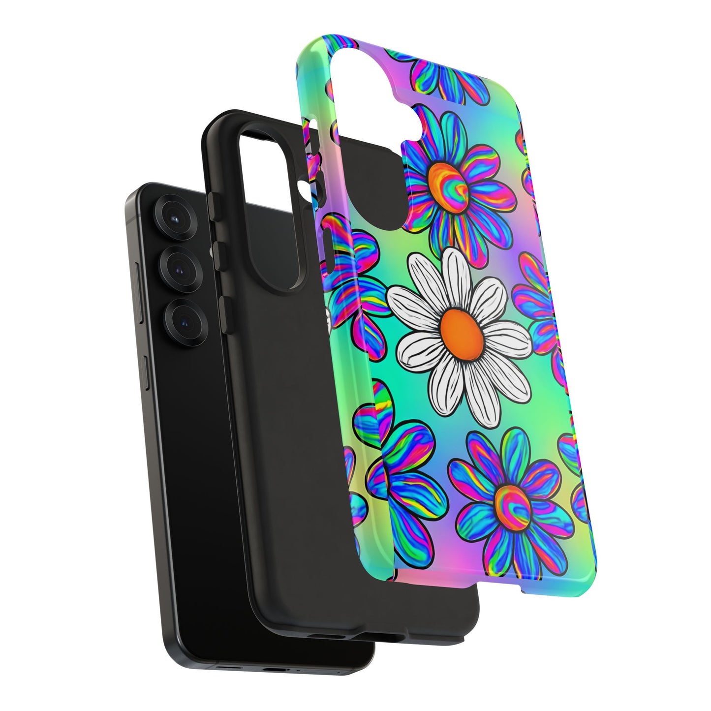 Trippy Daisy Tough Phone Case - Psychedelic Floral Design, Colorful Retro Aesthetic, Compatible with iPhone, Galaxy, and Google Phones