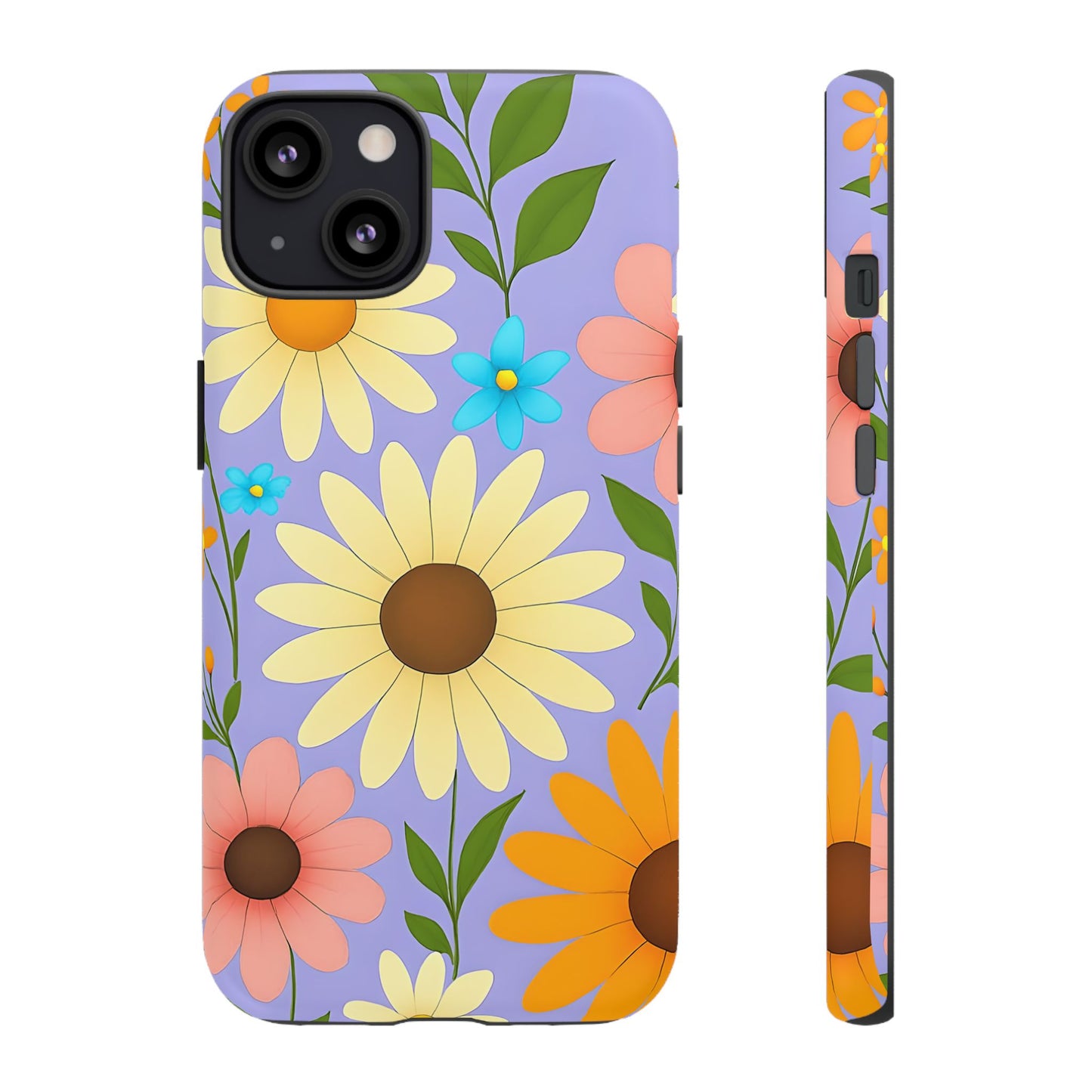 Minimal Daisy Flower Tough Phone Case - Retro Coquette Floral Print, Cute Soft Aesthetic, Compatible with iPhone, Galaxy, and Google Phones