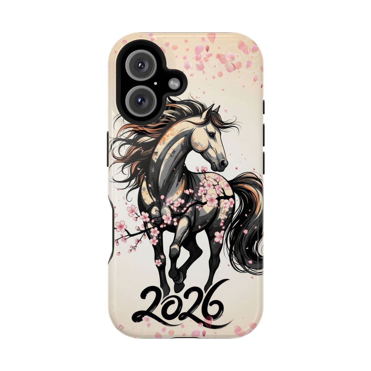 Year of the Horse Floral Art Magnetic Phone Case, Chinese Zodiac 2026 Design, compatible with iPhone 17 16 15 14 13