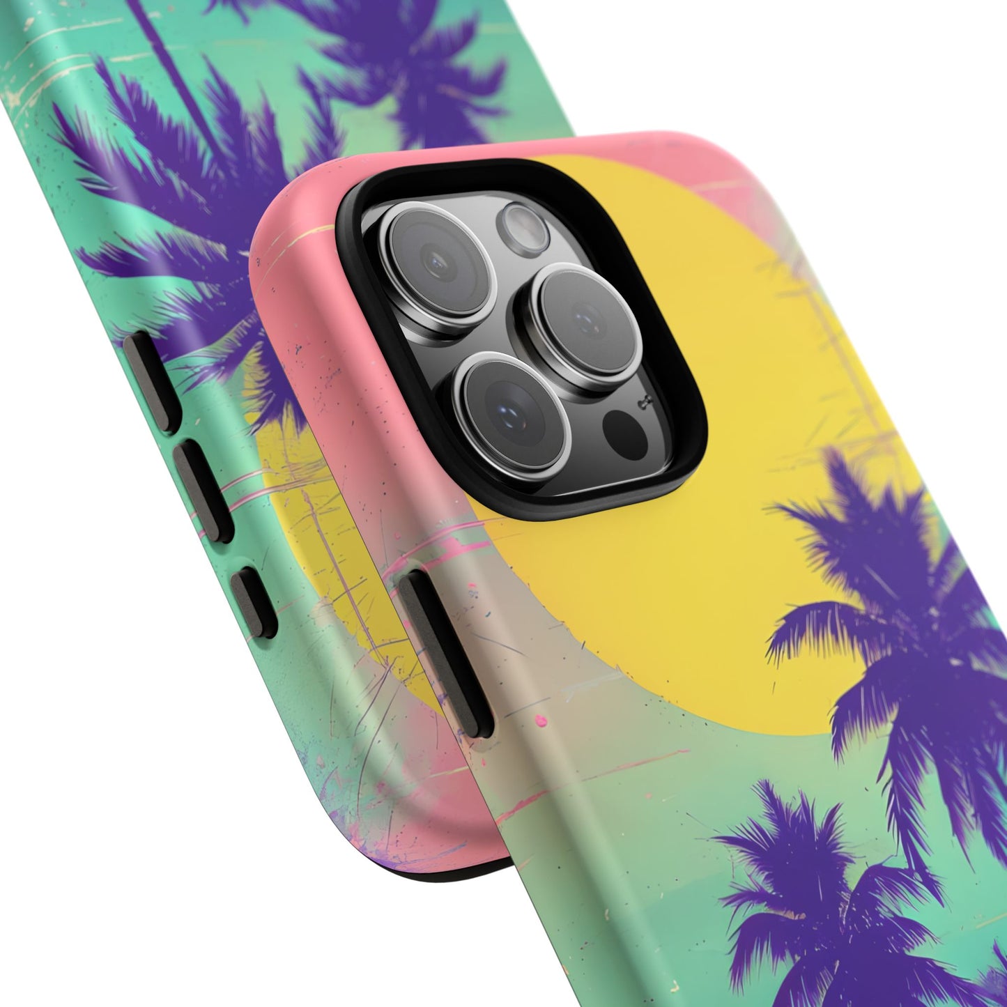 Neon Sunset Beach Vibes Case - Retro Vaporwave Aesthetic with Sunset and Tropical Palms Trees, compatible with iPhone, Samsung Galaxy, Pixel