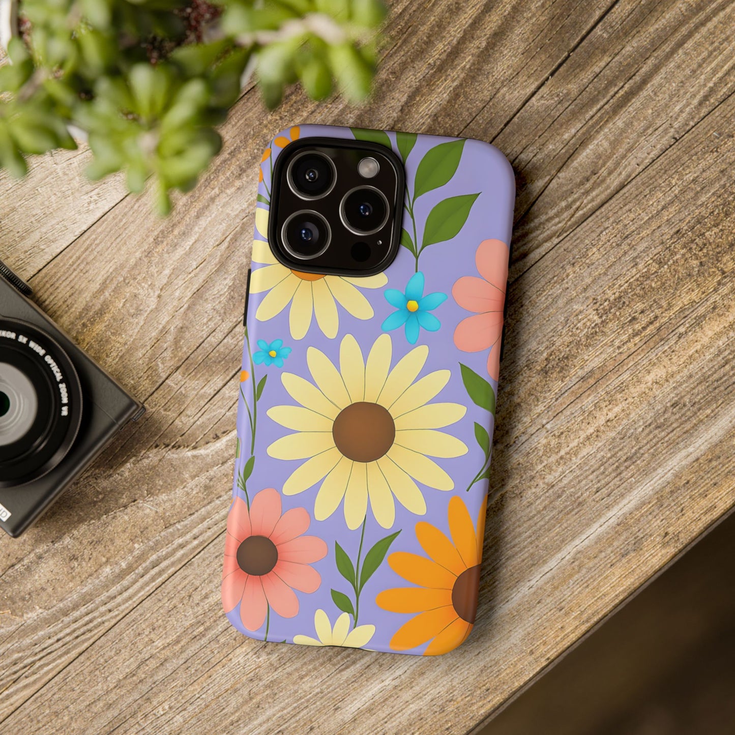Minimal Daisy Flower Tough Phone Case - Retro Coquette Floral Print, Cute Soft Aesthetic, Compatible with iPhone, Galaxy, and Google Phones