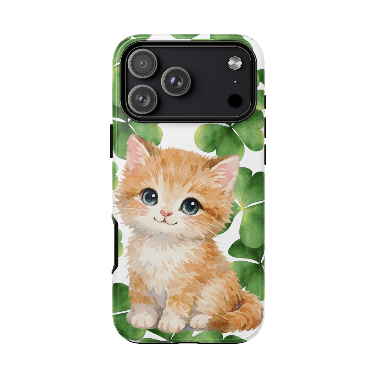 Ginger Kitten Tough Phone Case, St Patricks Day Cat Art with Shamrocks, Cute Irish Cat Gift Compatible with iPhone Galaxy Google