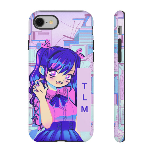 Personalized Initials, Anime Girl Phone Case,  Soft Pastel Kawaii Aesthetic Design, Cute Anime Aesthetic Phone Cover with Custom Initials