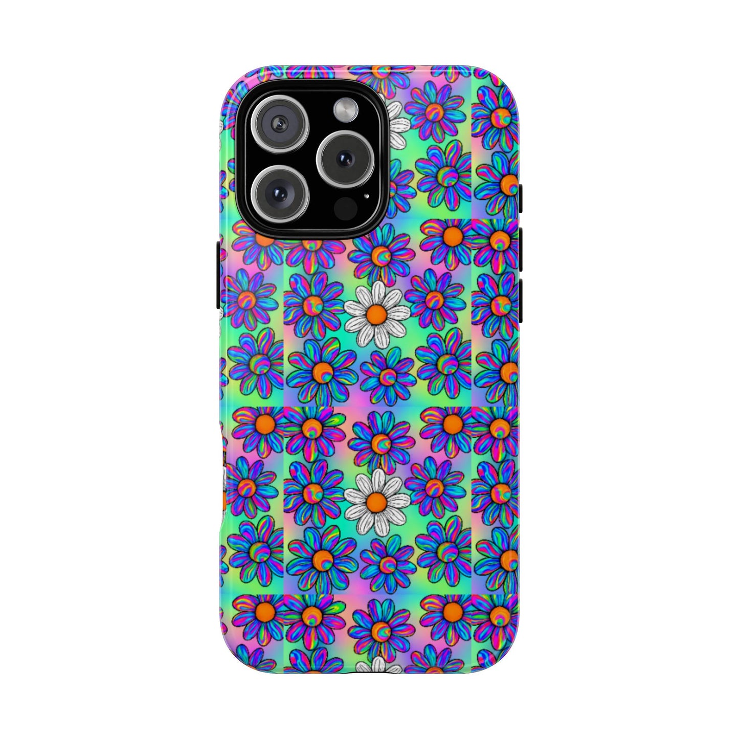 Trippy Daisy Tough Phone Case - Psychedelic Floral Aesthetic, Colorful Groovy Design, Compatible with iPhone, Galaxy, and Google Phones