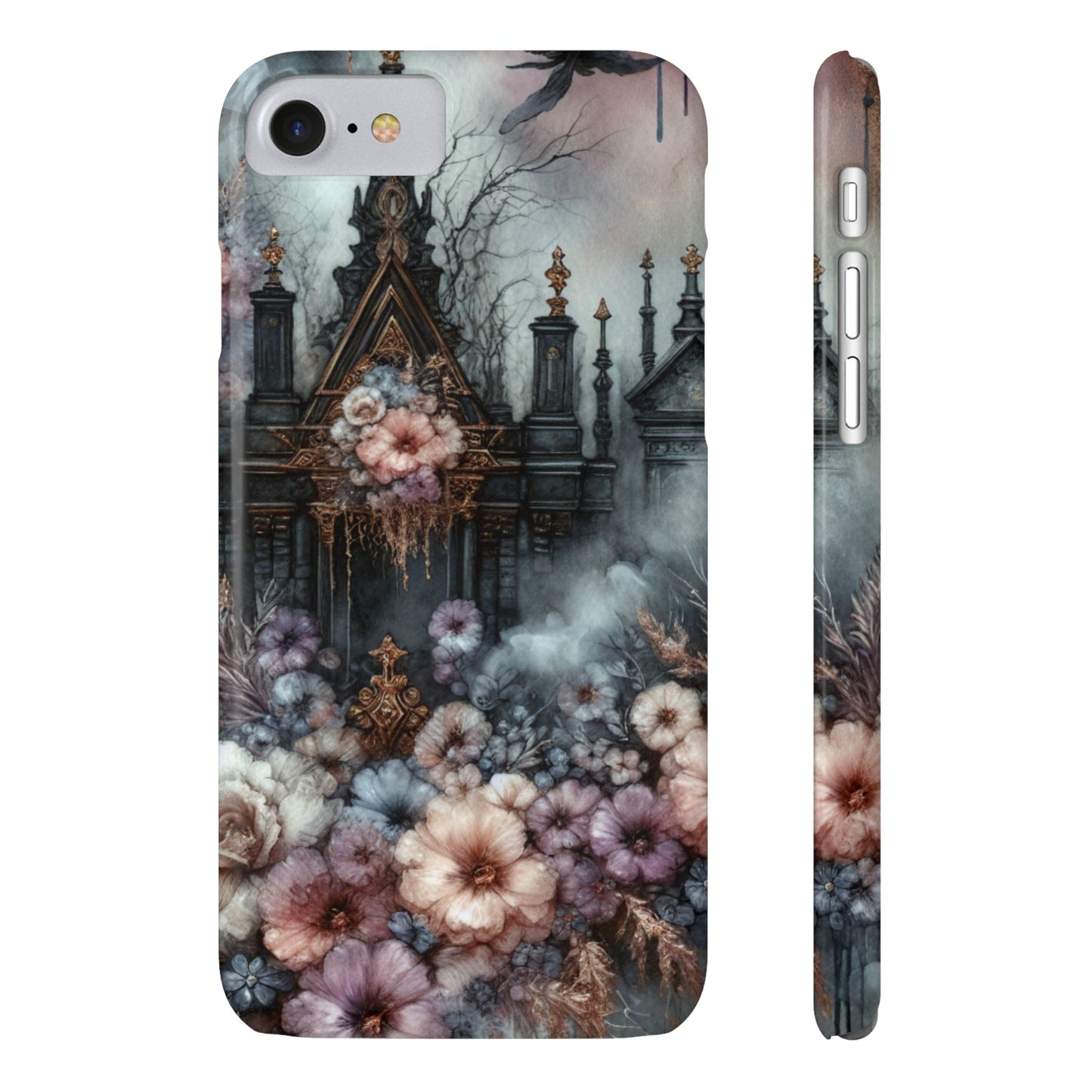 Gothic Floral Slim Phone Case, Dark Fantasy Phone Cover, Unique Flower Design, Phone Accessory for Halloween, Gift for Her
