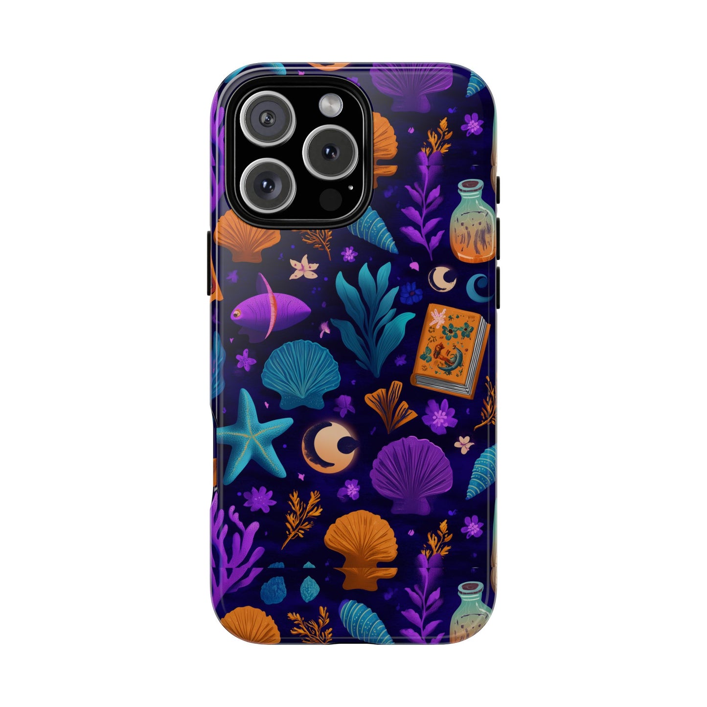 Magical Ocean Phone Case, Spooky Sea Vibes Cover, Witchy Seashell Starfish Moon Fish Night Aesthetic compatible with iPhone Galaxy Pixel