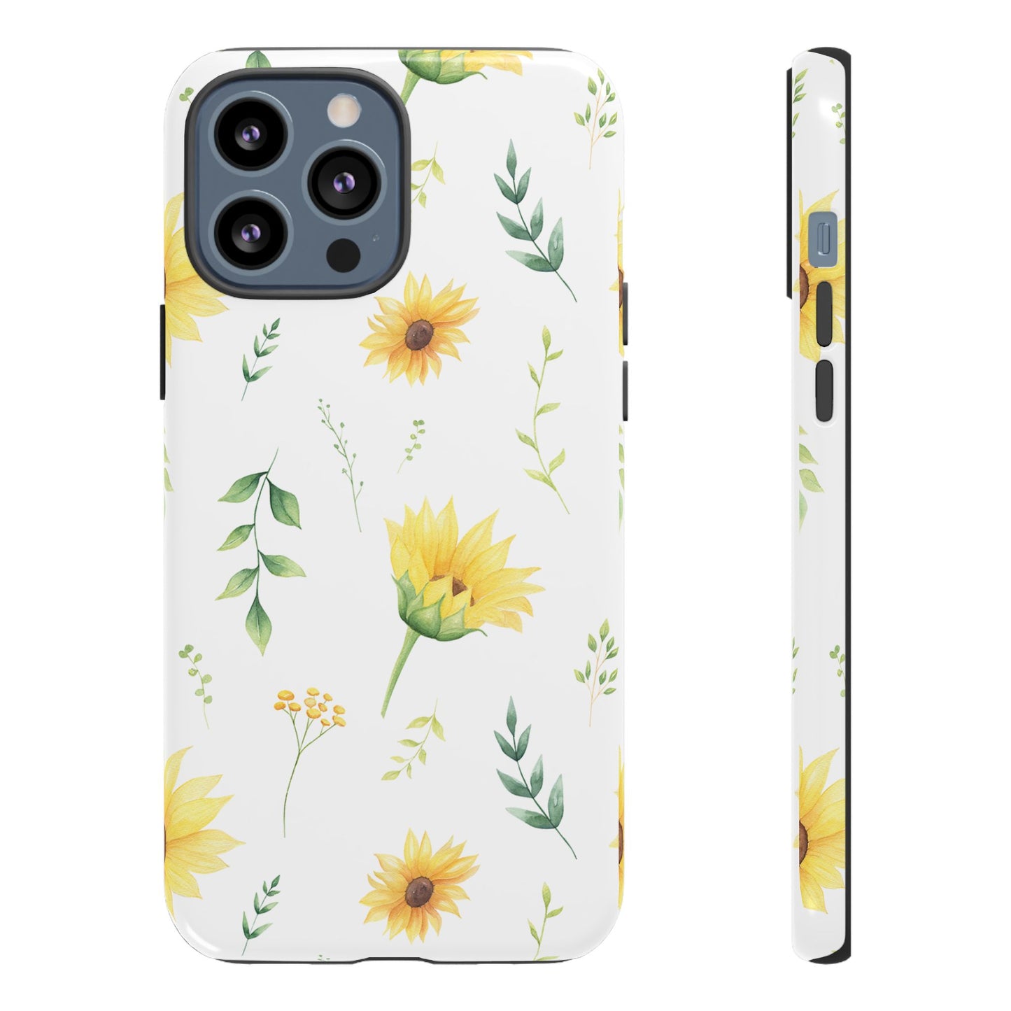 Sunflower Floral Tough Phone Case - Watercolor Botanical Print, Bright Nature Aesthetic, Compatible with iPhone, Galaxy, and Google Phones