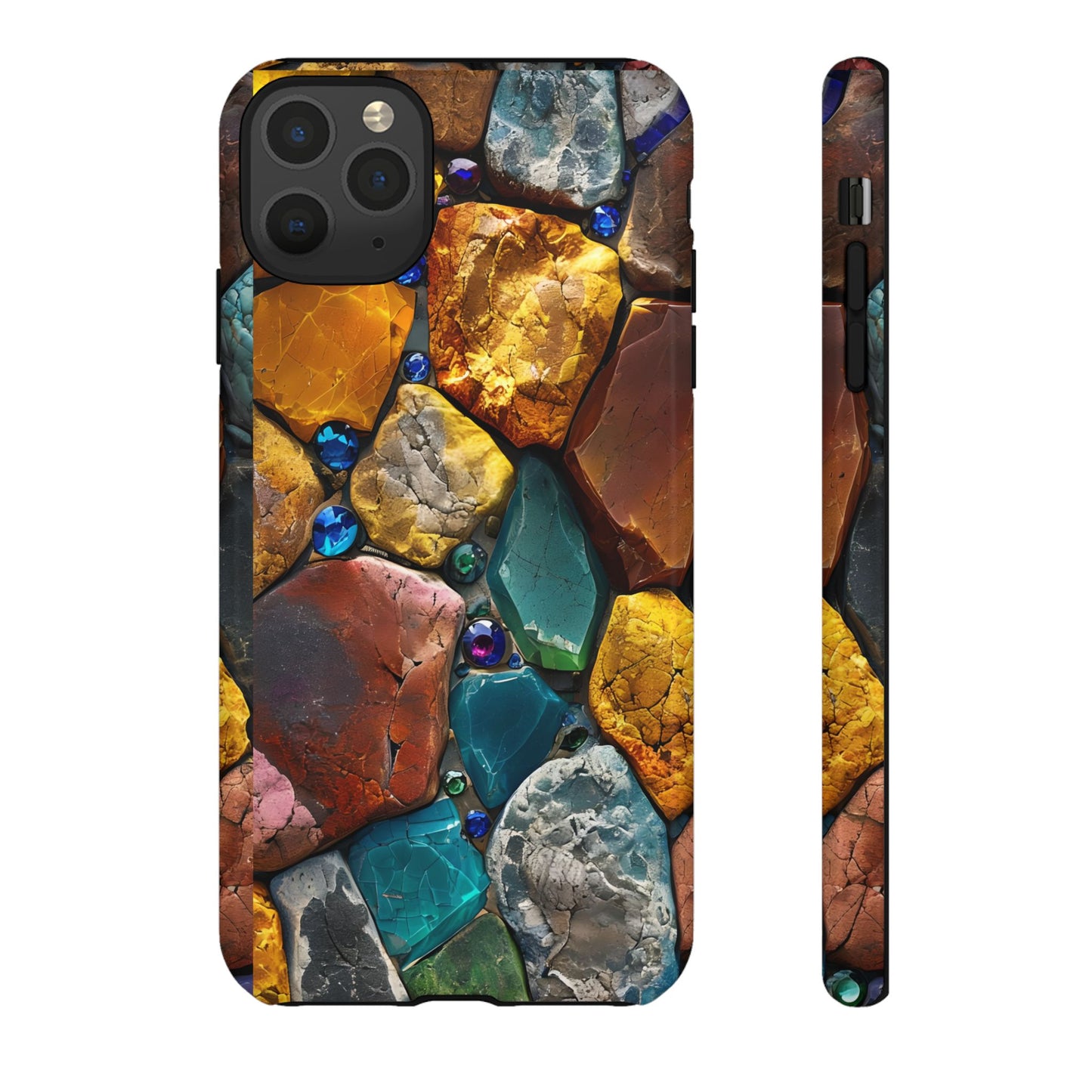 Gemstone Rock Mosaic Tough Phone Case - Nature-Inspired Crystal Pattern, Earthy Boho Aesthetic, Compatible with iPhone, Galaxy, and Pixels