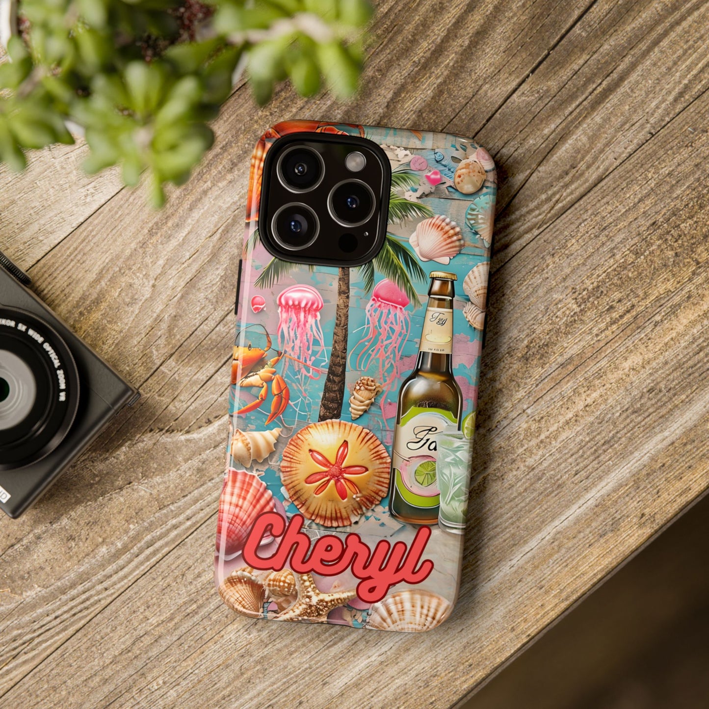 Personalized Summerween Phone Case, Custom Name Beach Phone Case, Halloween Tropical Phone Cover, Coastal Goth Phone Accessory, Spooky Gift