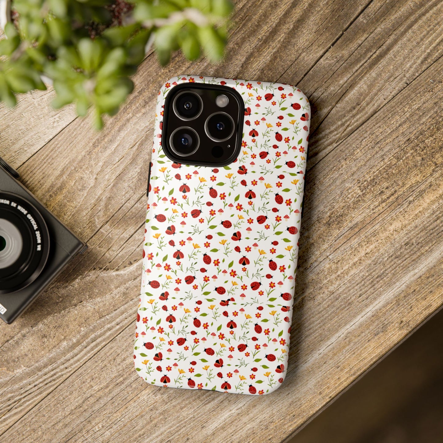 Ladybug Tough Phone Case - Cute Insect Aesthetic, Nature-Inspired Pattern Art, Compatible with iPhone, Galaxy, and Google Phones