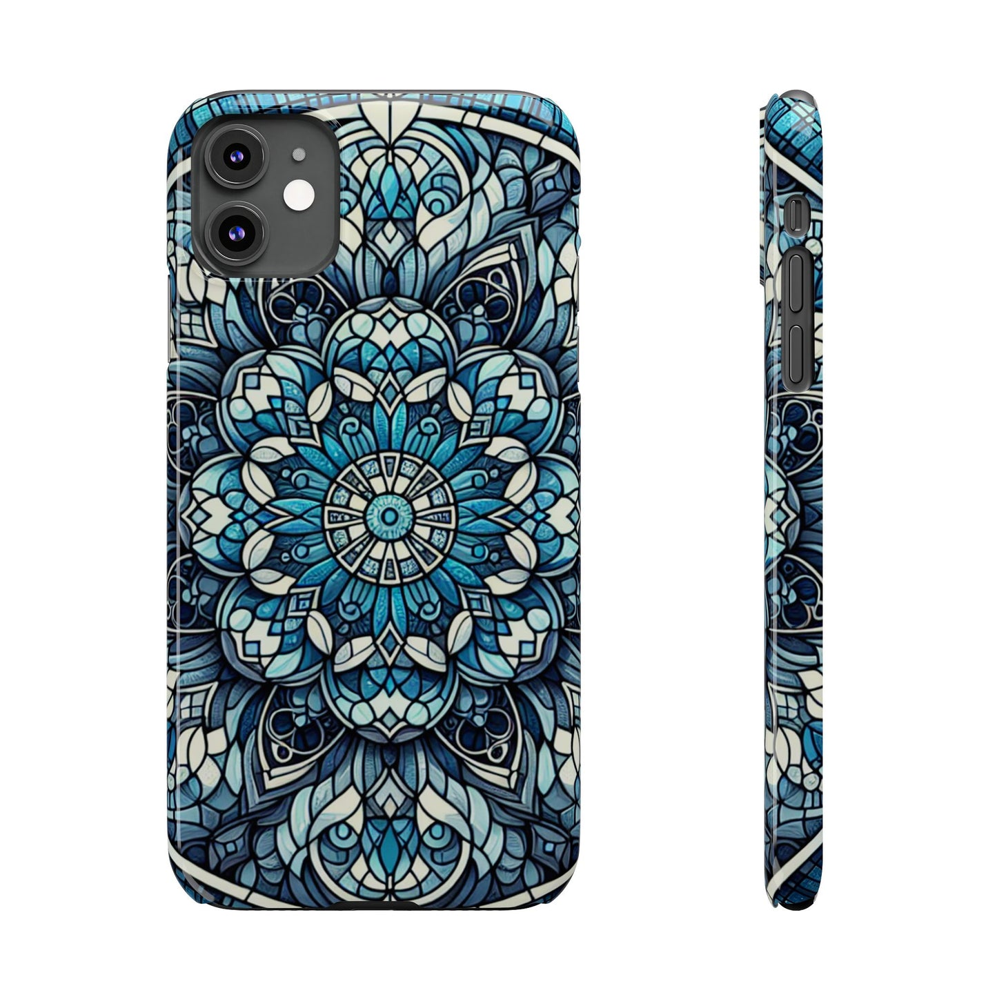 Decorative Slim Phone Case - Blue Mandala Design, Gift for Her, Phone Accessories, Boho Style, Unique Cell Phone Cover, Trendy Tech