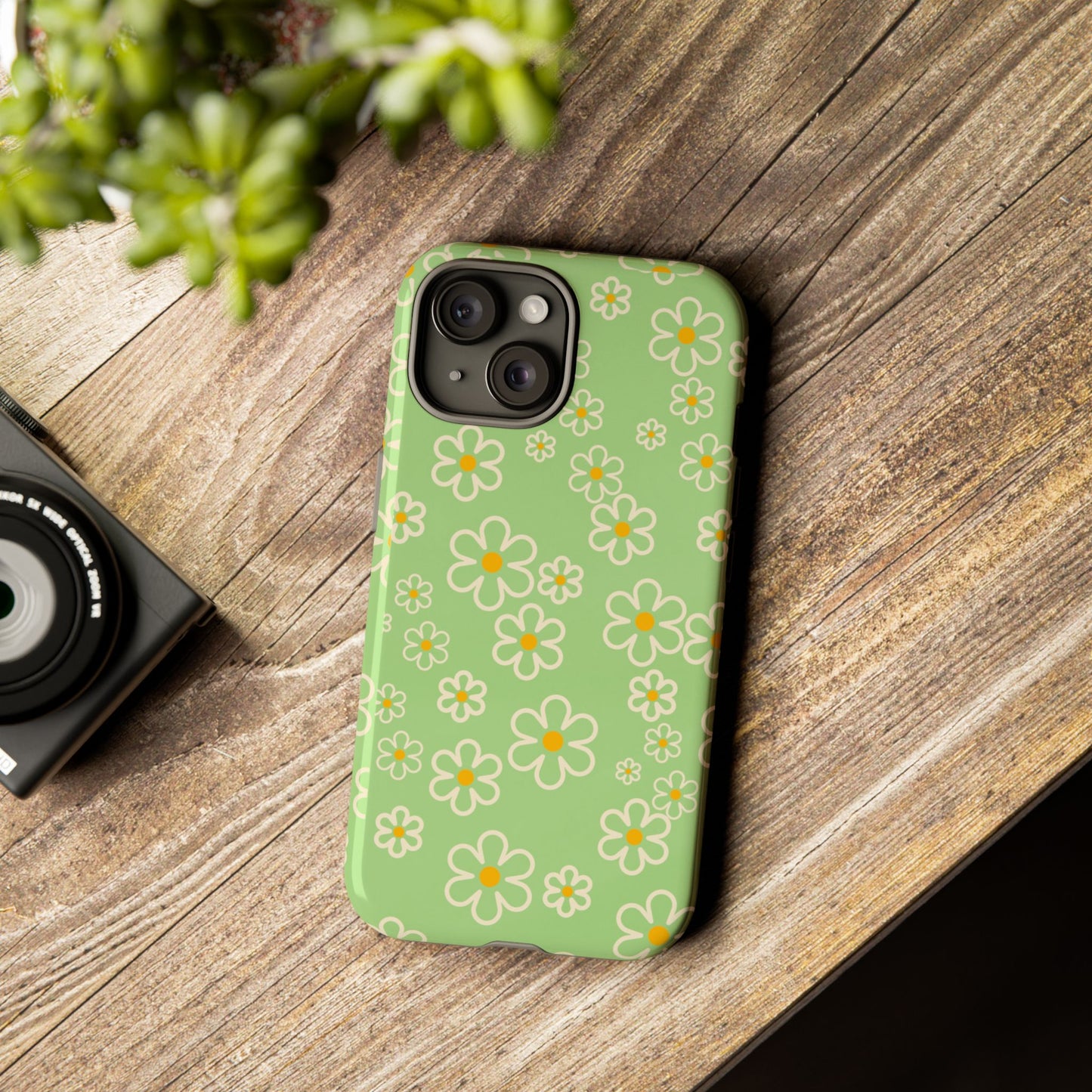 Minimal Daisy Flower Tough Phone Case - Retro Coquette Floral Print, Cute Soft Aesthetic, Compatible with iPhone, Galaxy, and Google Phones