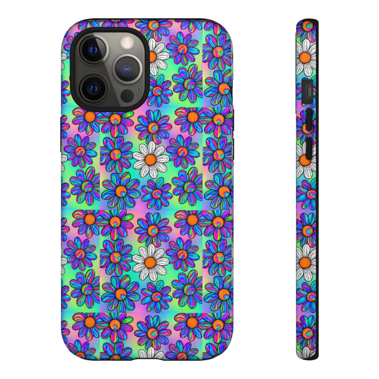 Trippy Daisy Tough Phone Case - Psychedelic Floral Aesthetic, Colorful Groovy Design, Compatible with iPhone, Galaxy, and Google Phones