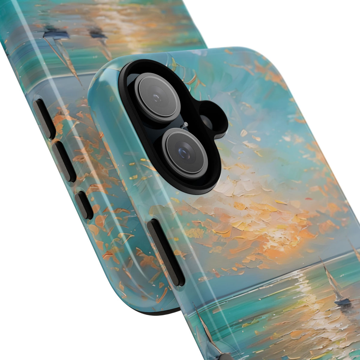 Sailboat Ocean Scenery Tough Phone Case, Oil Painting Phone Cover, Sunset Sailing Compatible with iPhone 17, 16, 15, 14, 13, Galaxy, Google