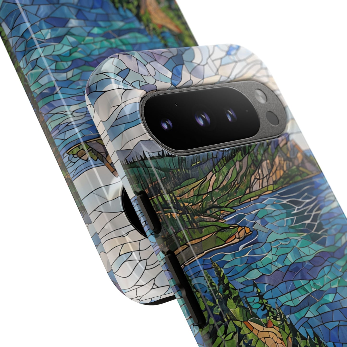Isle Royale Mosaic Tough Phone Case, Remote Island Wilderness Art, Great Lakes Nature Aesthetic, Compatible with iPhone, Galaxy, and Pixels