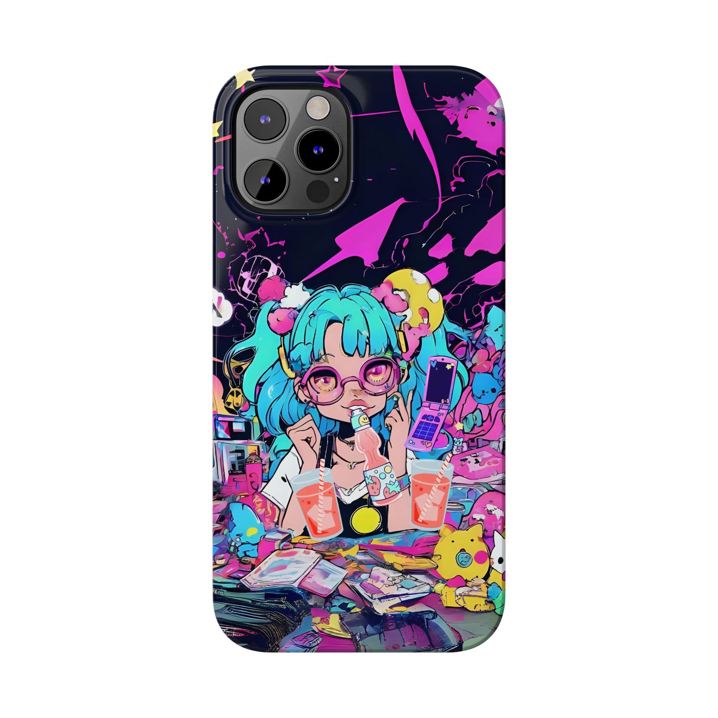 2K Anime Girl Slim Phone Case - Kawaii Vaporwave Style, Cute Maximalist Aesthetic, Cute Phone Covers, Unique Gifts for Teens