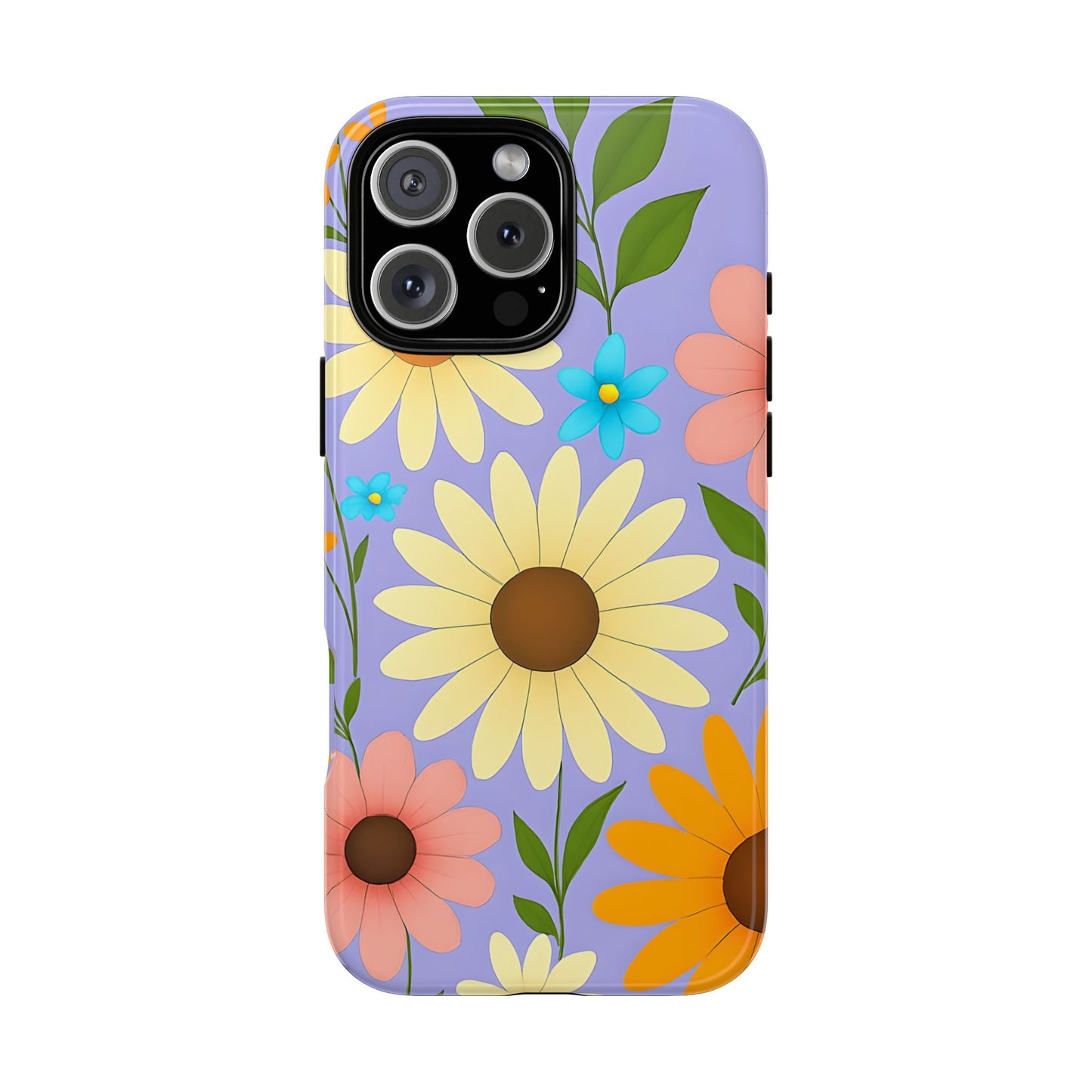 Minimal Daisy Flower Tough Phone Case - Retro Coquette Floral Print, Cute Soft Aesthetic, Compatible with iPhone, Galaxy, and Google Phones