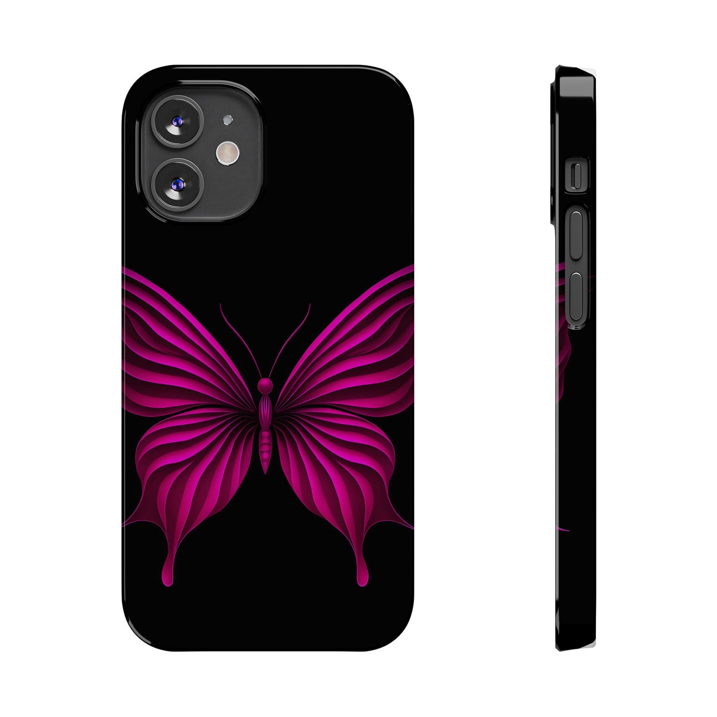 Pink Butterfly Phone Case, Elegant Insect Art, Black Aesthetic Slim Phone Case Compatible with iPhone, Galaxy, Google