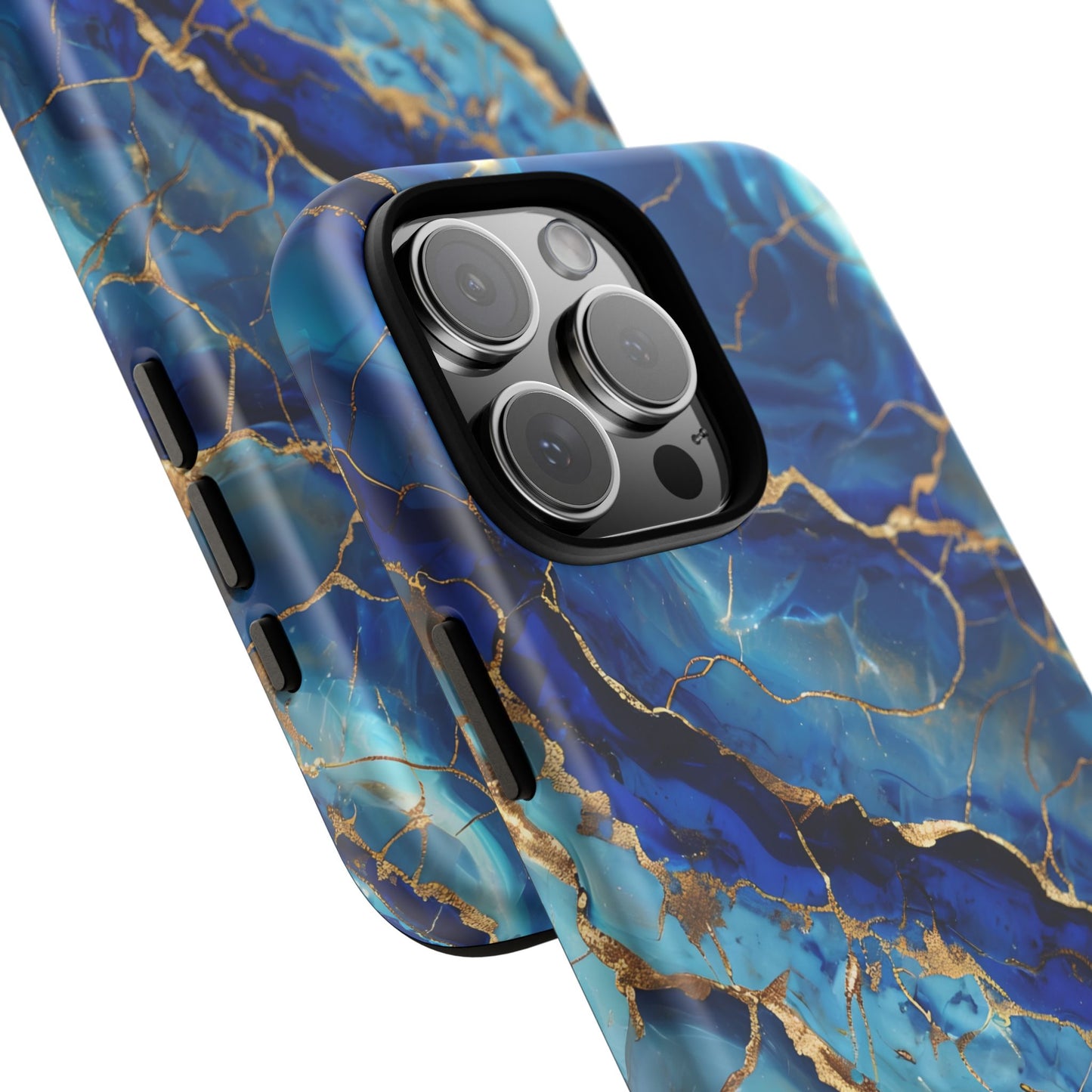 Blue Marble Agate Crystal Phone Case Geode Crystal Art with Elegant Gold Veins, Luxury Abstract Cover compatible with iPhone, Samsung, Pixel