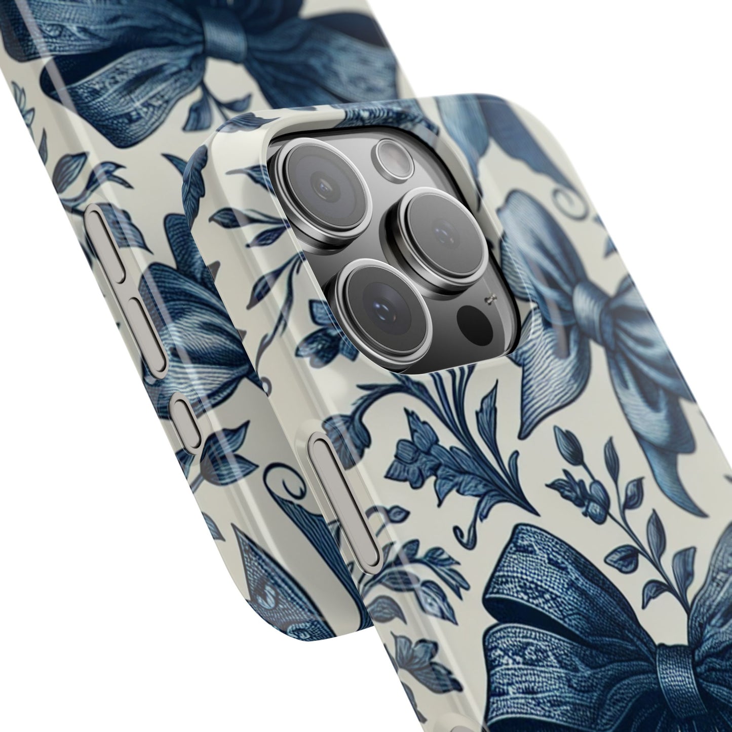 Elegant Floral Bow Slim Phone Case, Blue Flower Phone Cover, Gift for Her, Stylish Tech Accessory, Wedding Gift, Floral Design