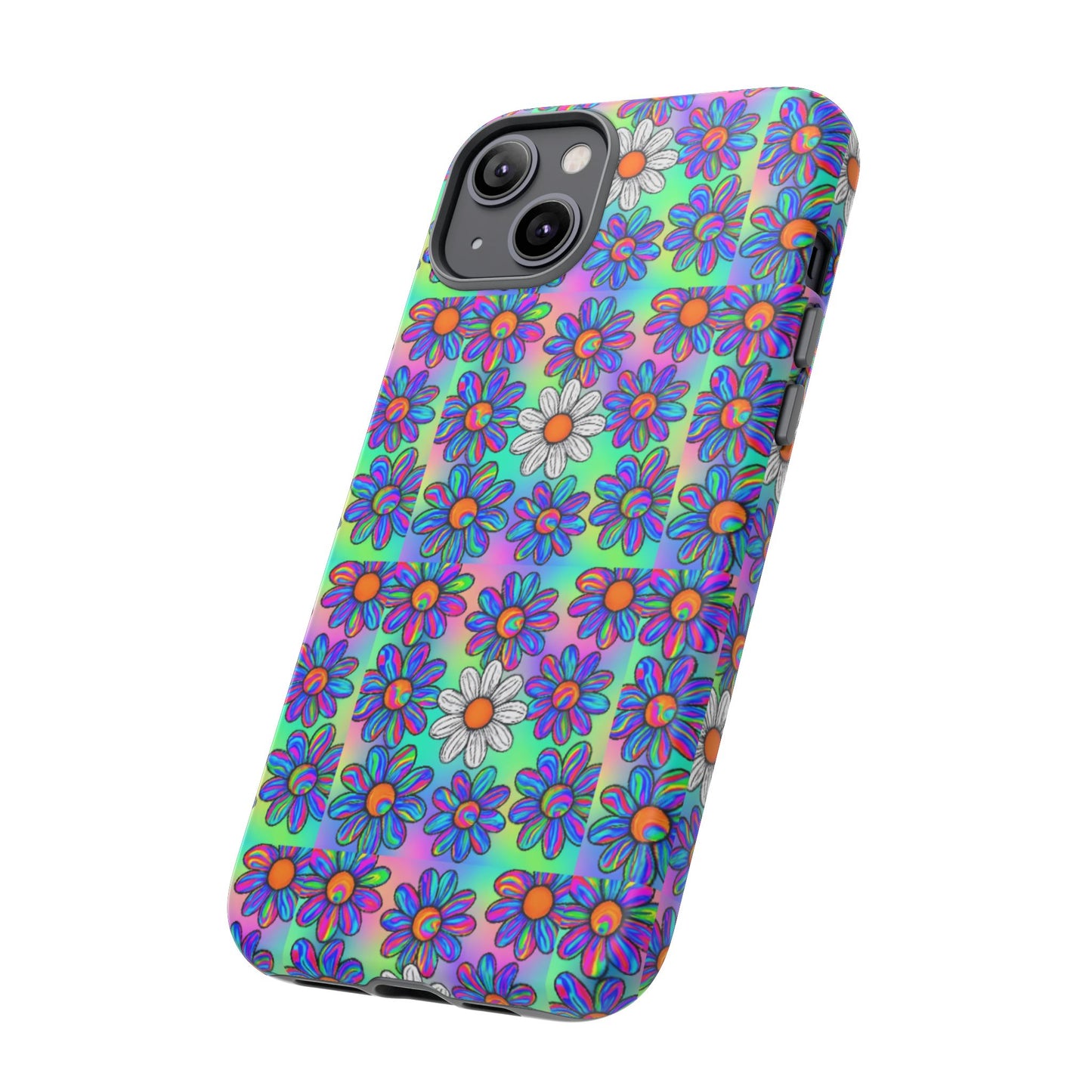 Trippy Daisy Tough Phone Case - Psychedelic Floral Aesthetic, Colorful Groovy Design, Compatible with iPhone, Galaxy, and Google Phones