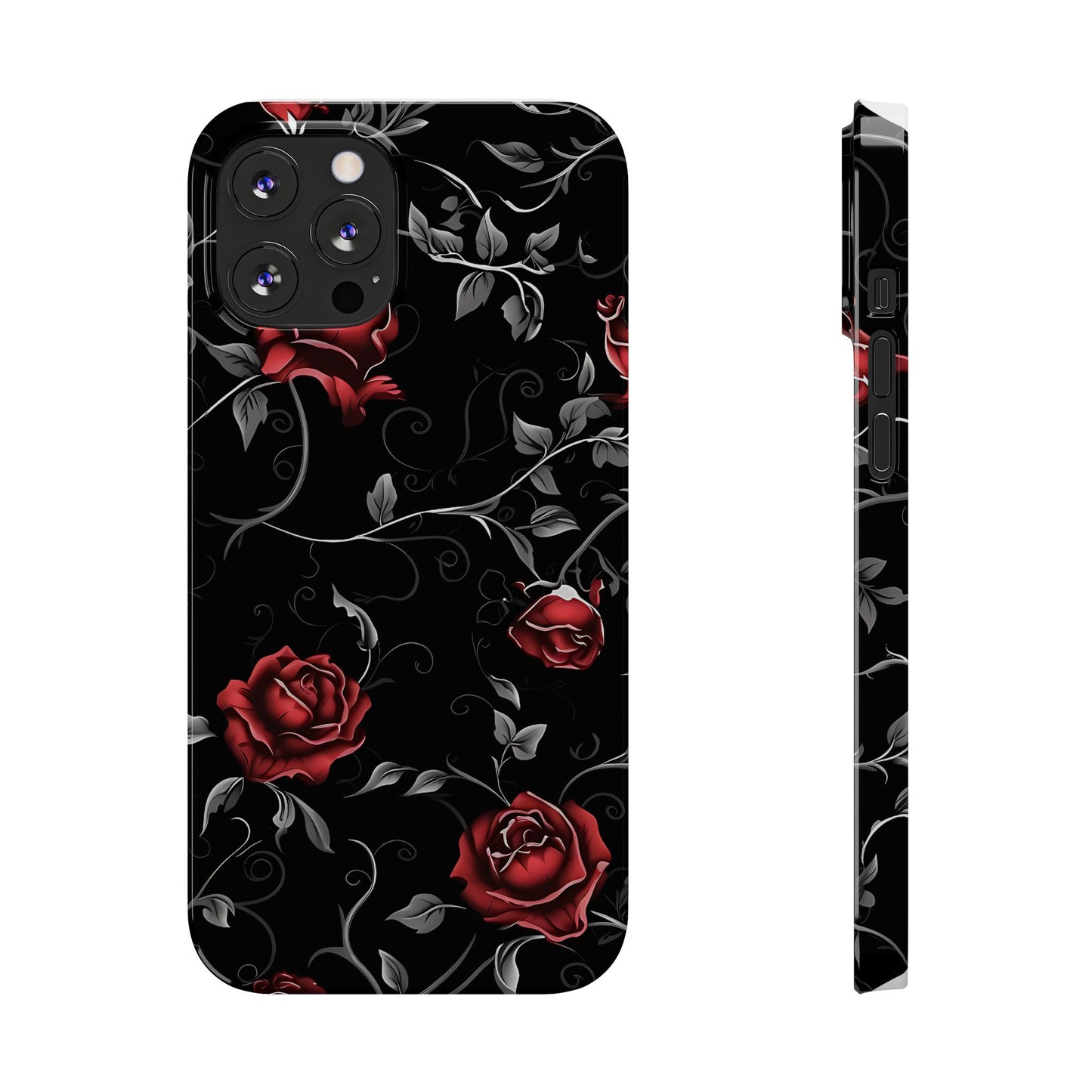 Elegant Floral Slim Phone Cases, Gothic Style Case, Rose Design Cover, Unique Gift for Her, Phone Accessories, Modern Chic