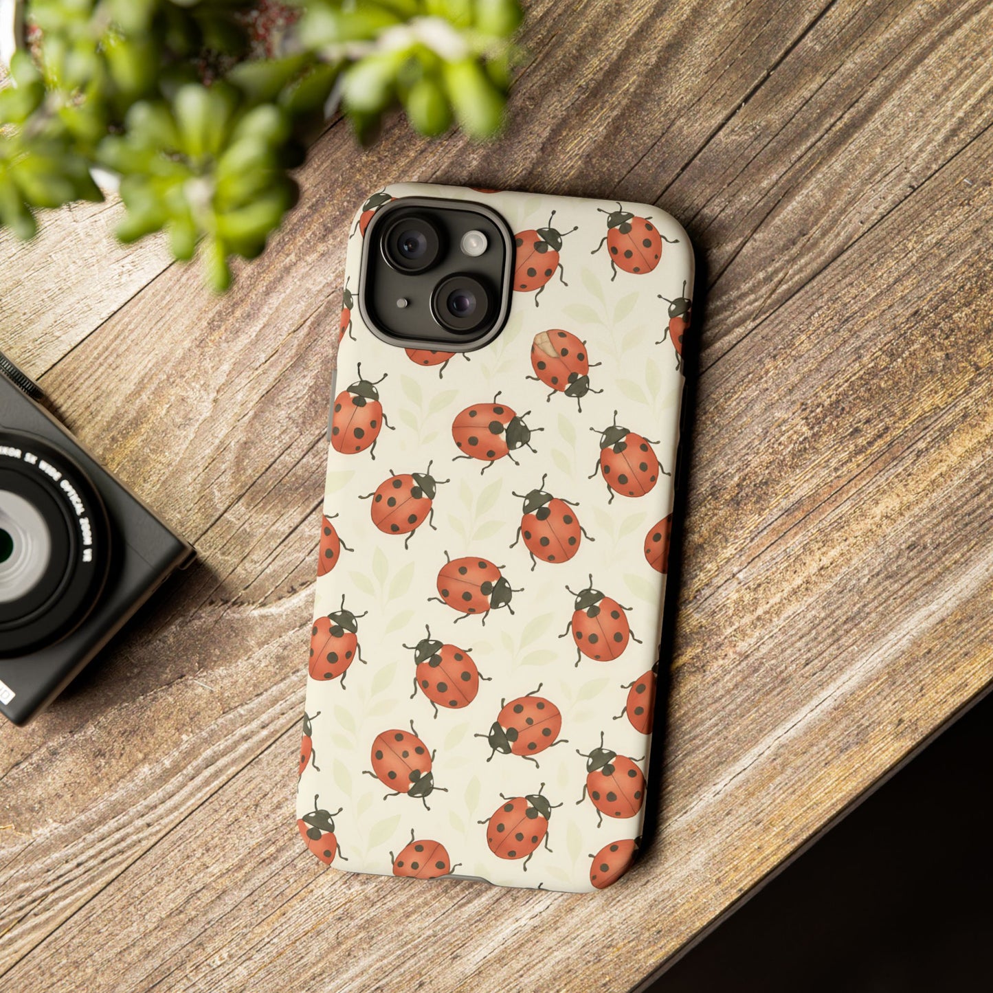 Ladybug Tough Phone Case - Cute Insect Aesthetic, Nature-Inspired Pattern Art, Compatible with iPhone, Galaxy, and Google Phones