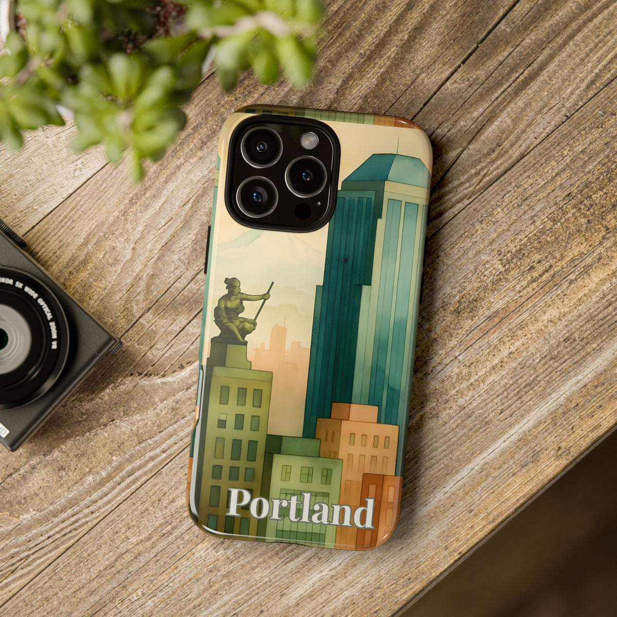 Portland Cityscape Phone Case • Urban Skyline Art Tough Case • Watercolor City Aesthetic • Gift for Travelers • Compatible with iPhone, Galaxy, Google