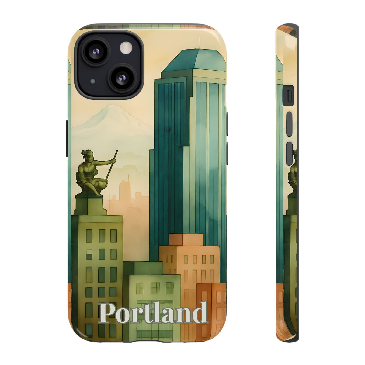 Portland Cityscape Phone Case • Urban Skyline Art Tough Case • Watercolor City Aesthetic • Gift for Travelers • Compatible with iPhone, Galaxy, Google