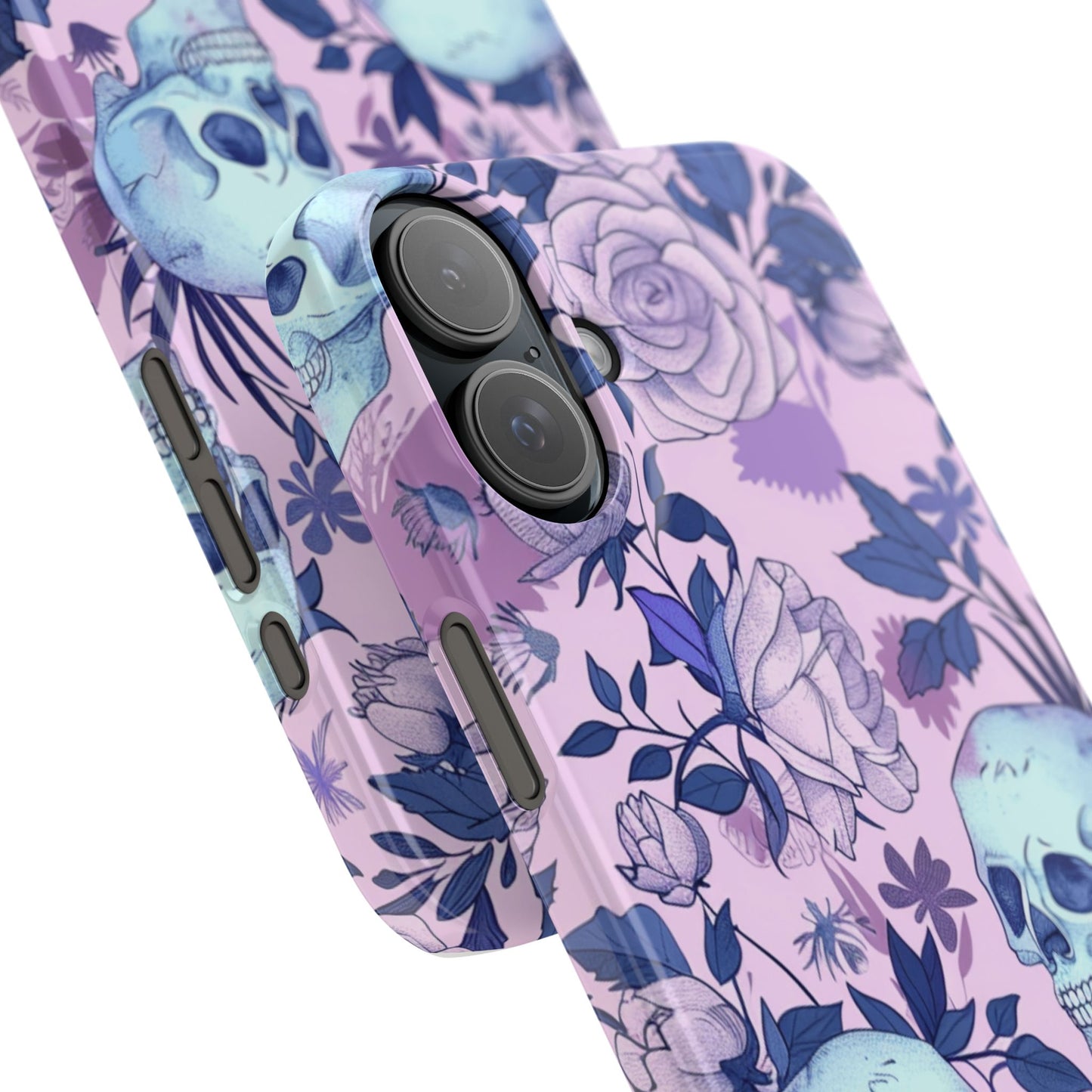 Floral Skull Slim Phone Case - Aesthetic, Trendy, Gift for Goth Lovers, Unique Phone Accessories, Floral Print, Halloween Decor