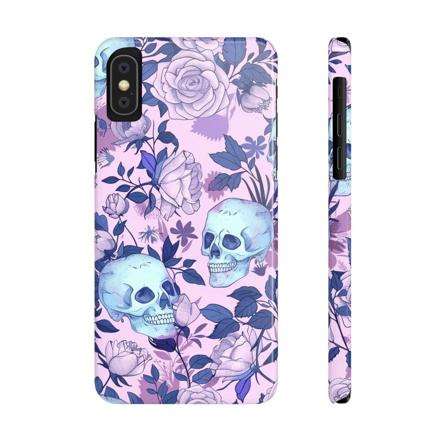Floral Skull Slim Phone Case - Aesthetic, Trendy, Gift for Goth Lovers, Unique Phone Accessories, Floral Print, Halloween Decor