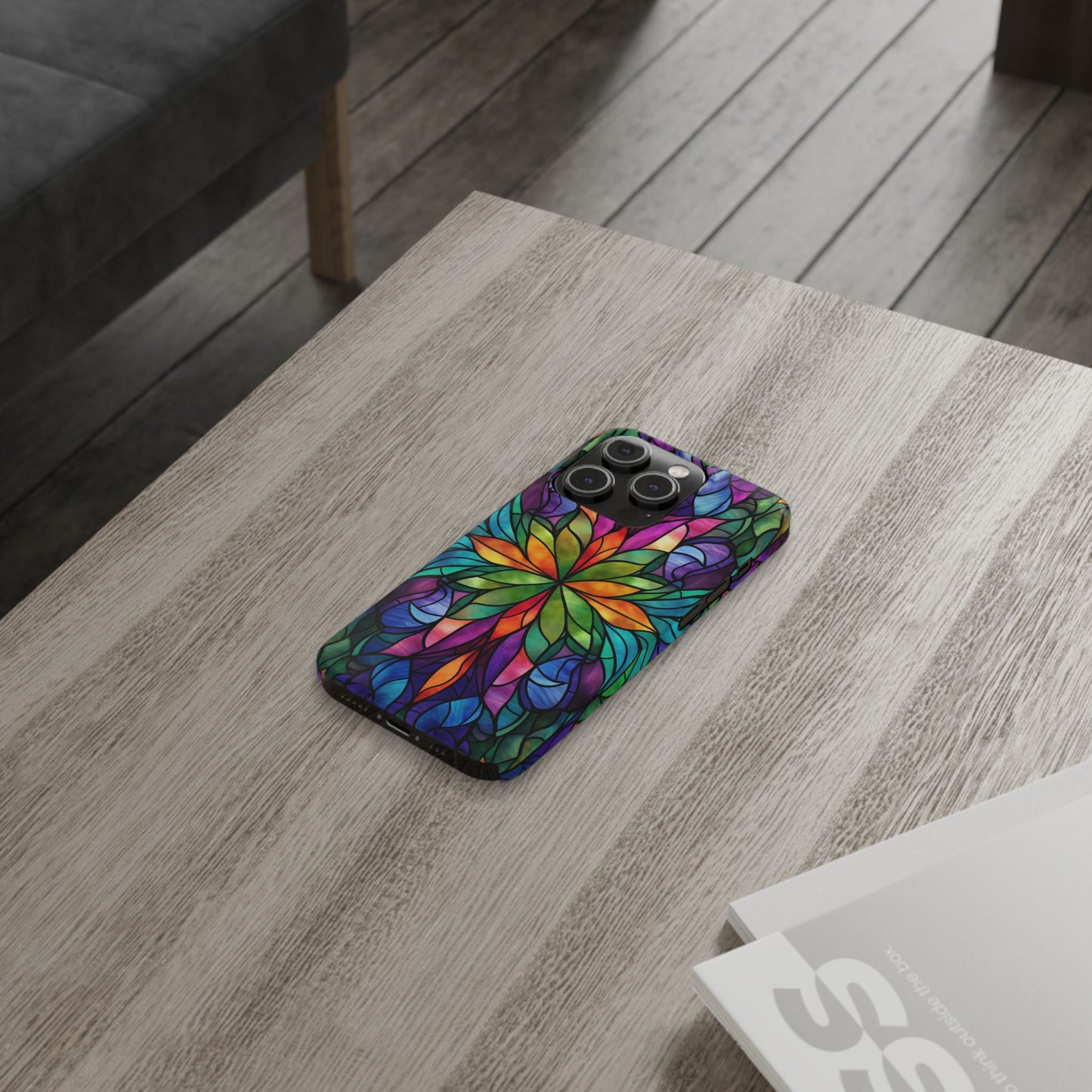 Vibrant Floral Slim Phone Cases, Colorful Cell Phone Cover, Stained Glass Design, Unique Gift for Her, Artistic Accessories, Phone Case