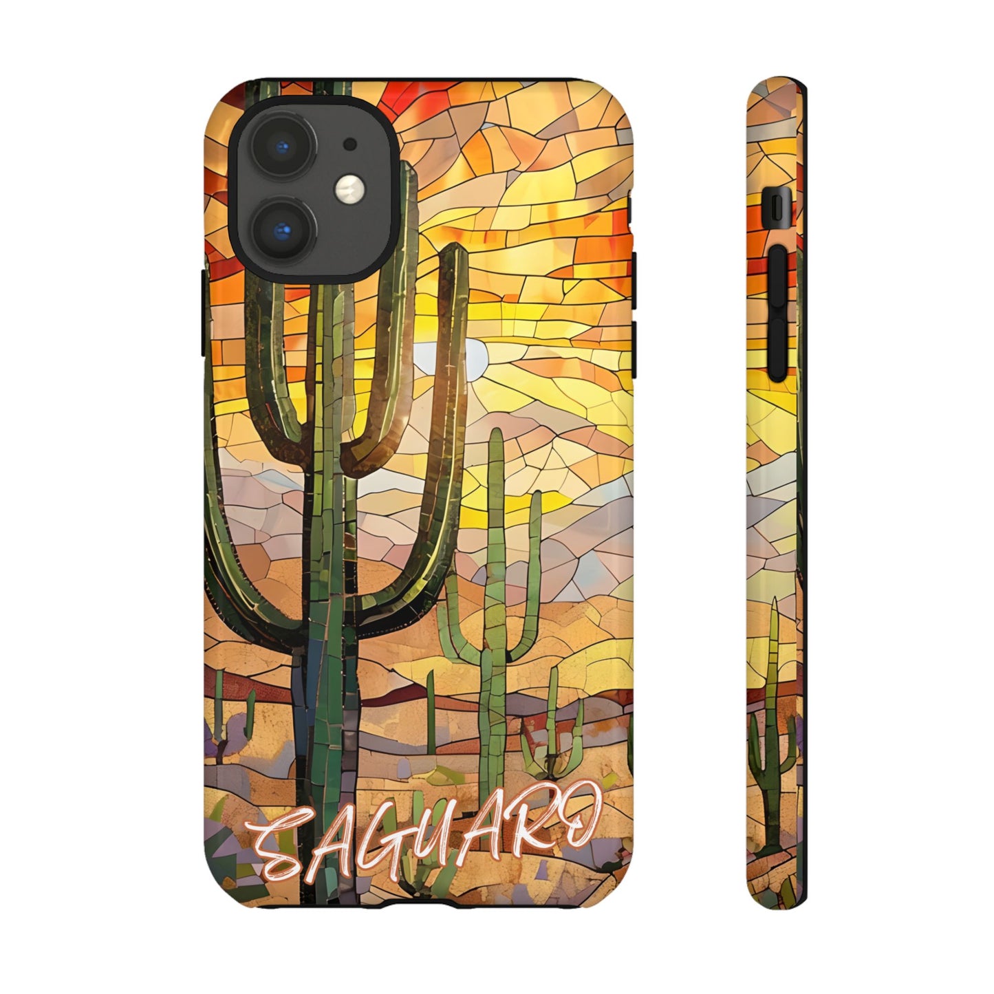 Saguaro Mosaic Tough Phone Case - Vibrant Desert Cactus Art, Southwest Nature Aesthetic, Compatible with iPhone, Galaxy, and Google Phones