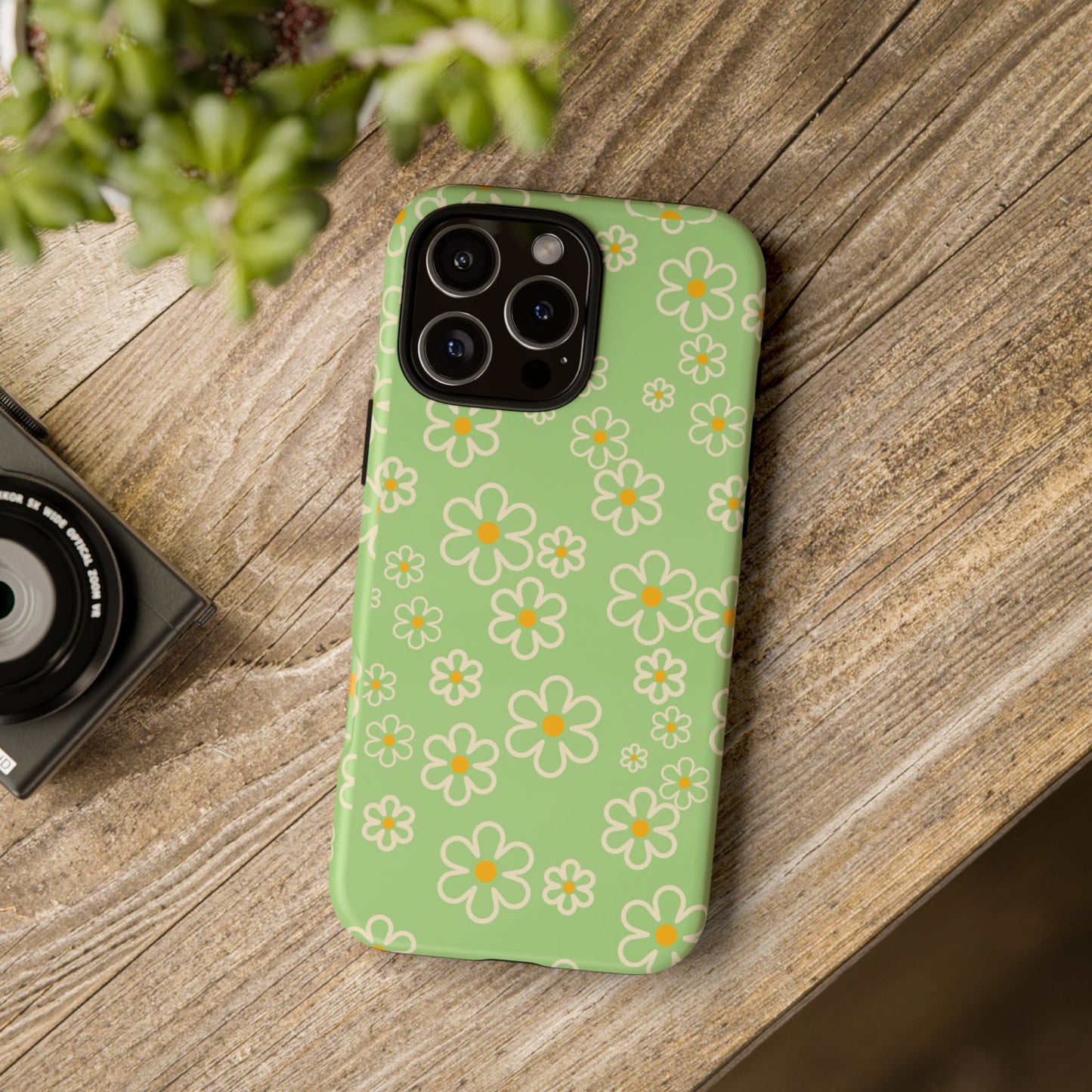 Minimal Daisy Flower Tough Phone Case - Retro Coquette Floral Print, Cute Soft Aesthetic, Compatible with iPhone, Galaxy, and Google Phones