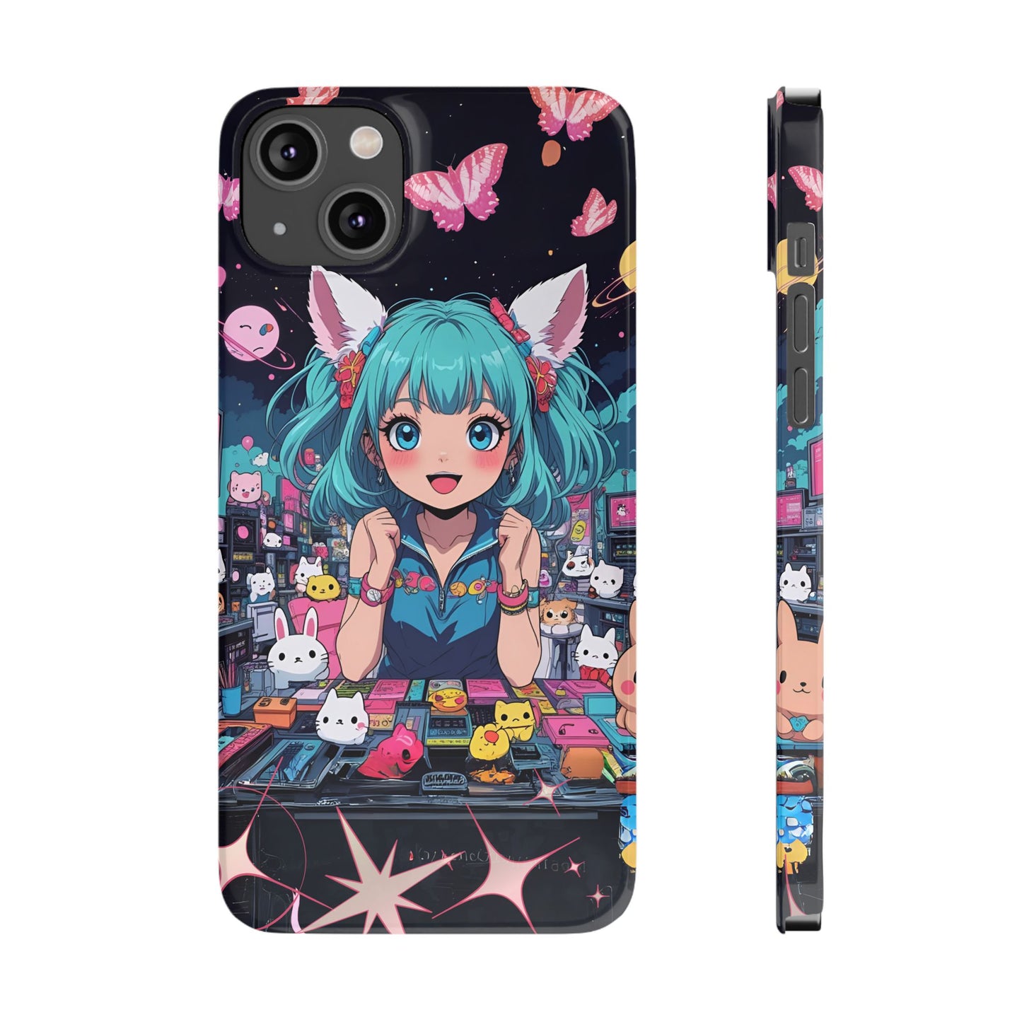 Y2K Anime Girl Slim Phone Case, Kawaii Vaporwave Style, Cute Maximalist Aesthetic, Anime Design, Slim Protection, Aesthetic Accessory