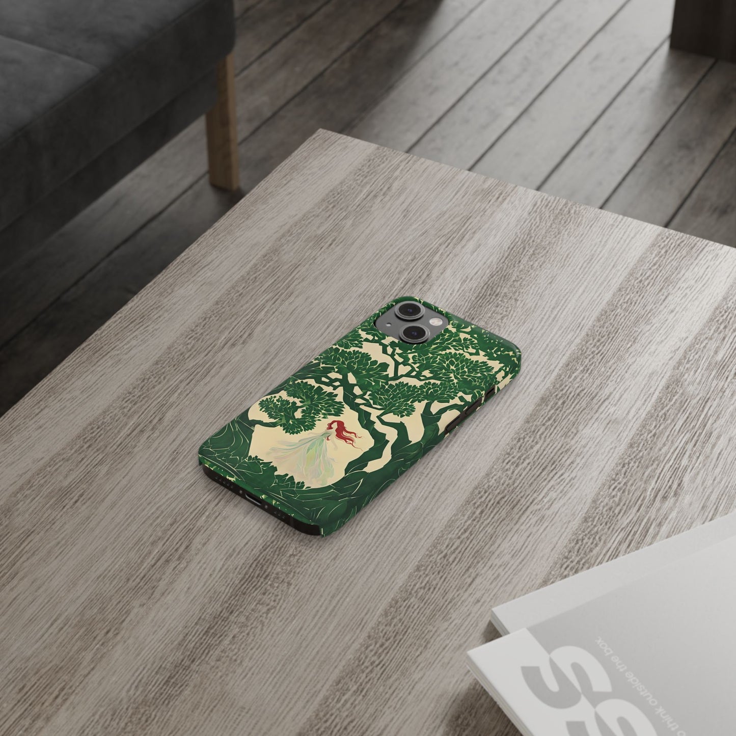 Ginger Fairy Slim Phone Case, Enchanted Forest Redhead Art, Irish Green Fantasy Cover Compatible with iPhone 17, 16, 15, 14, 13, 12, 11