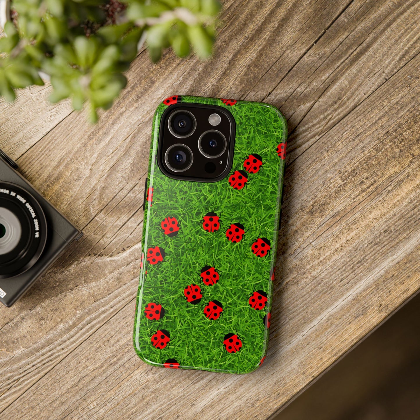 Ladybug Tough Phone Case - Cute Insect Aesthetic, Nature Pattern Art Design, Compatible with iPhone, Galaxy, and Google Phones