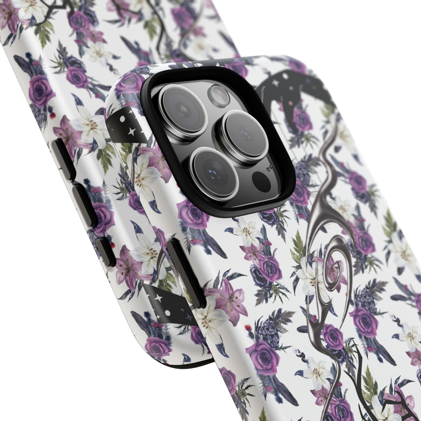 Gothic Floral Phone Case, Raven Crow Dark Tree Purple Rose Lily Design, Compatible with iPhone, Galaxy, Pixel, Witchy Gift, Spooky Vibes