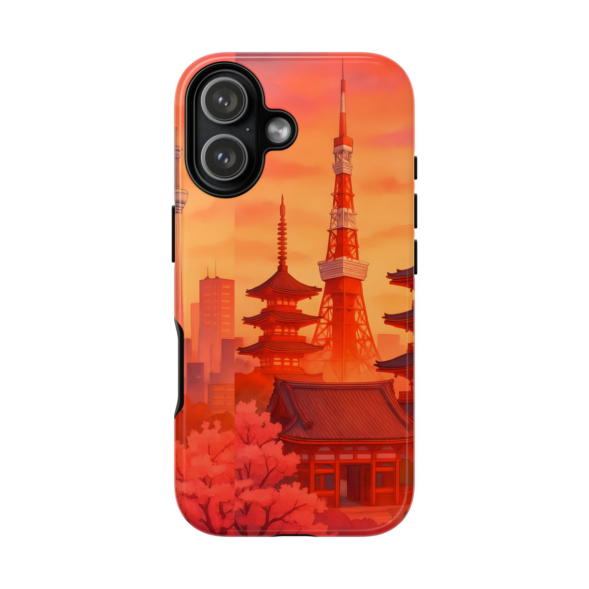 Cityscape Tough Phone Case, Tokyo Skyline Phone Cover, Watercolor Design Compatible with iPhone, Galaxy & Google