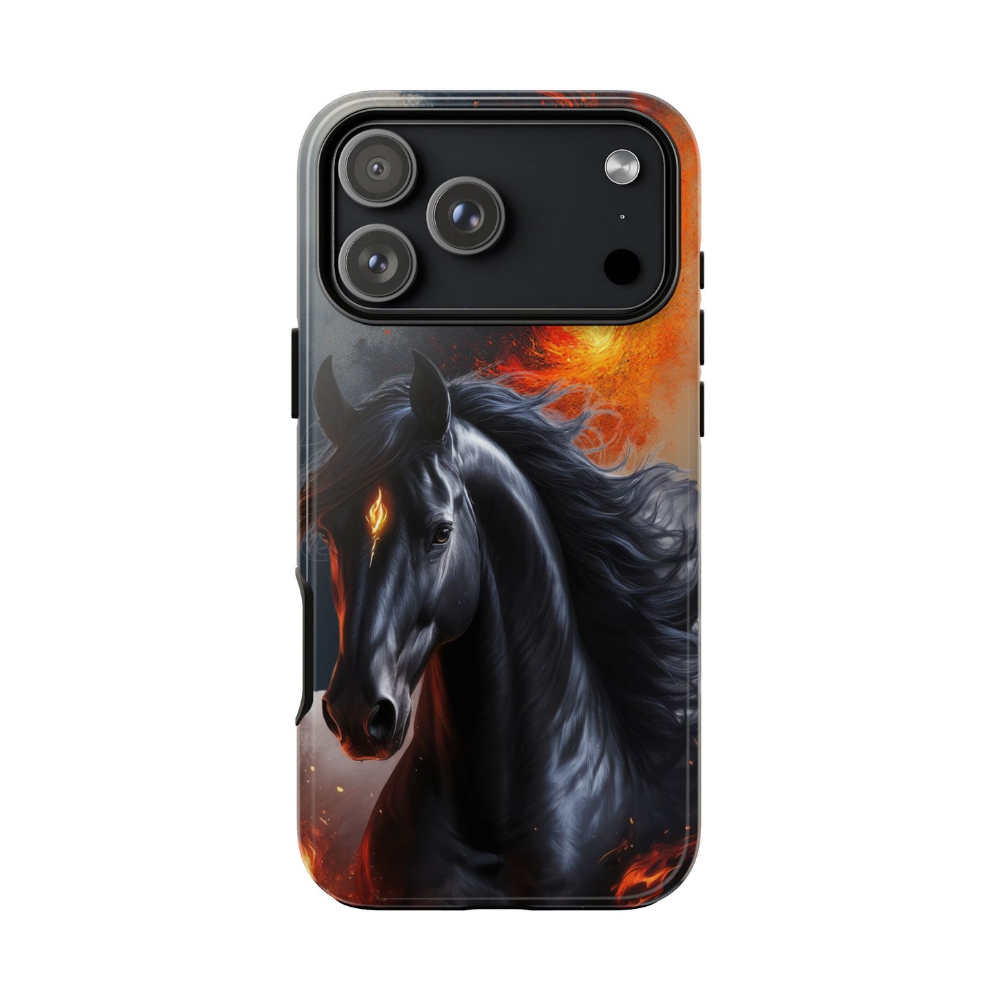 Year of the Horse Black Art Tough Phone Case, Chinese Zodiac 2026 Design, compatible with iPhone 17 16 15 14 13 Galaxy Google