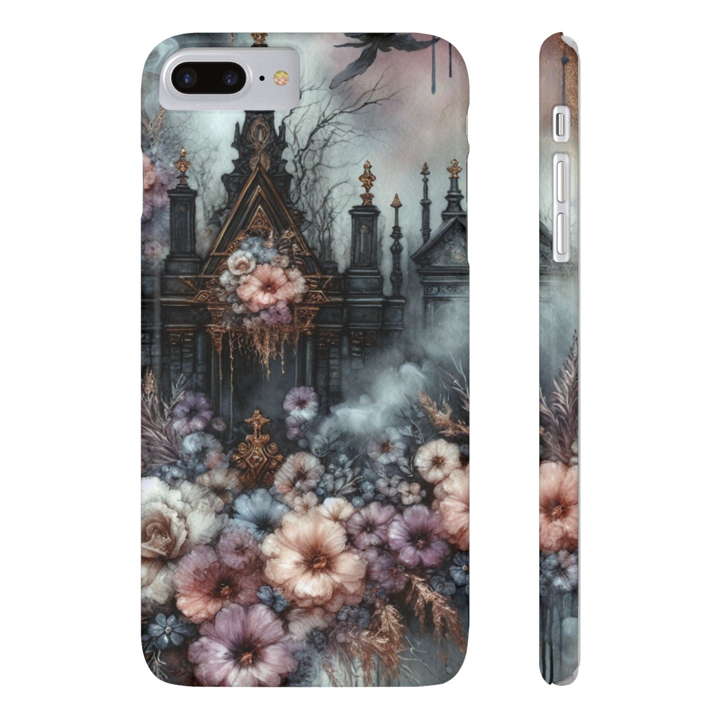 Gothic Floral Slim Phone Case, Dark Fantasy Phone Cover, Unique Flower Design, Phone Accessory for Halloween, Gift for Her
