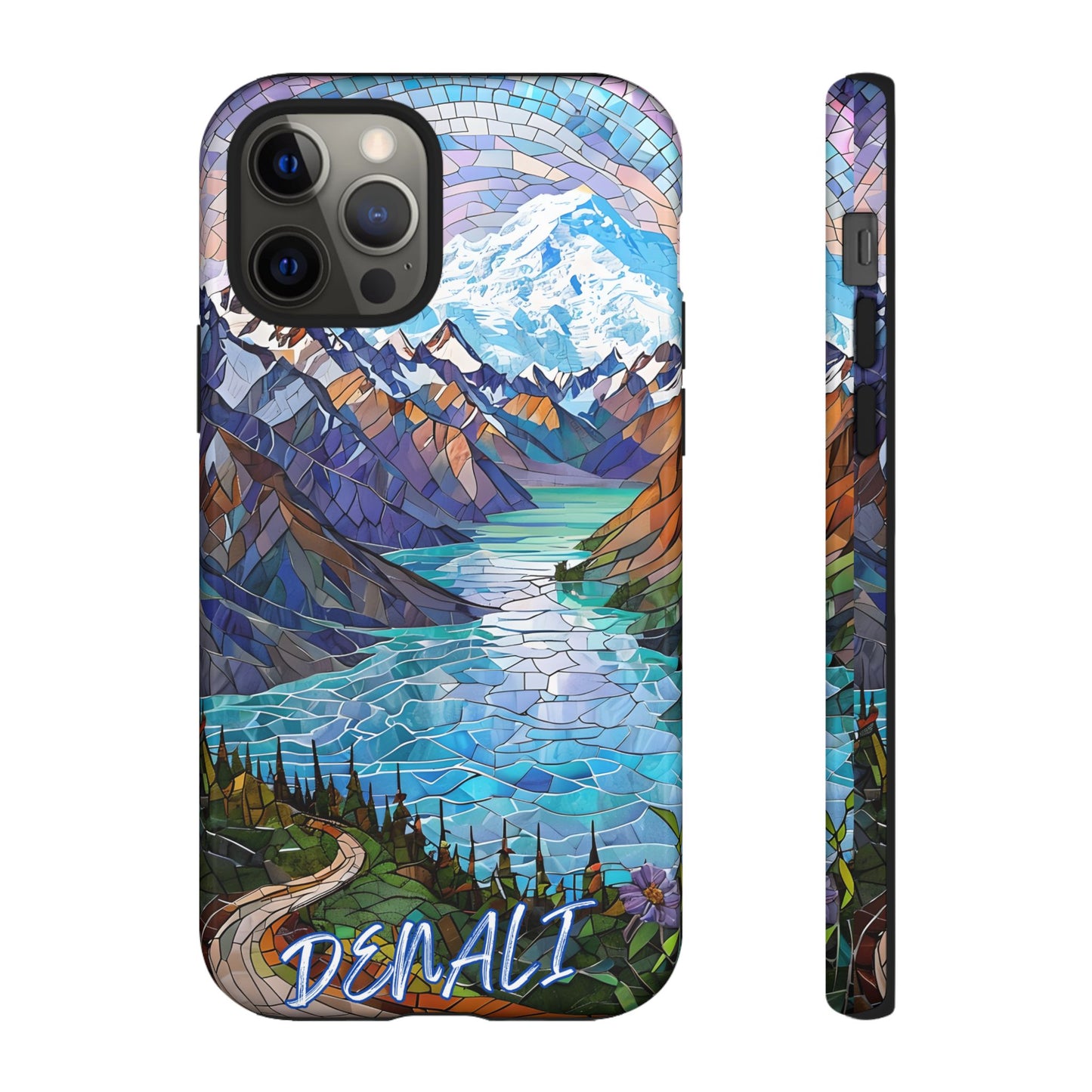Denali National Park Alaska Phone Case, Mosaic Phone Case, Mountain Nature Art, National Park Gift,Stained Glass Scenic Forest Phone Cover,