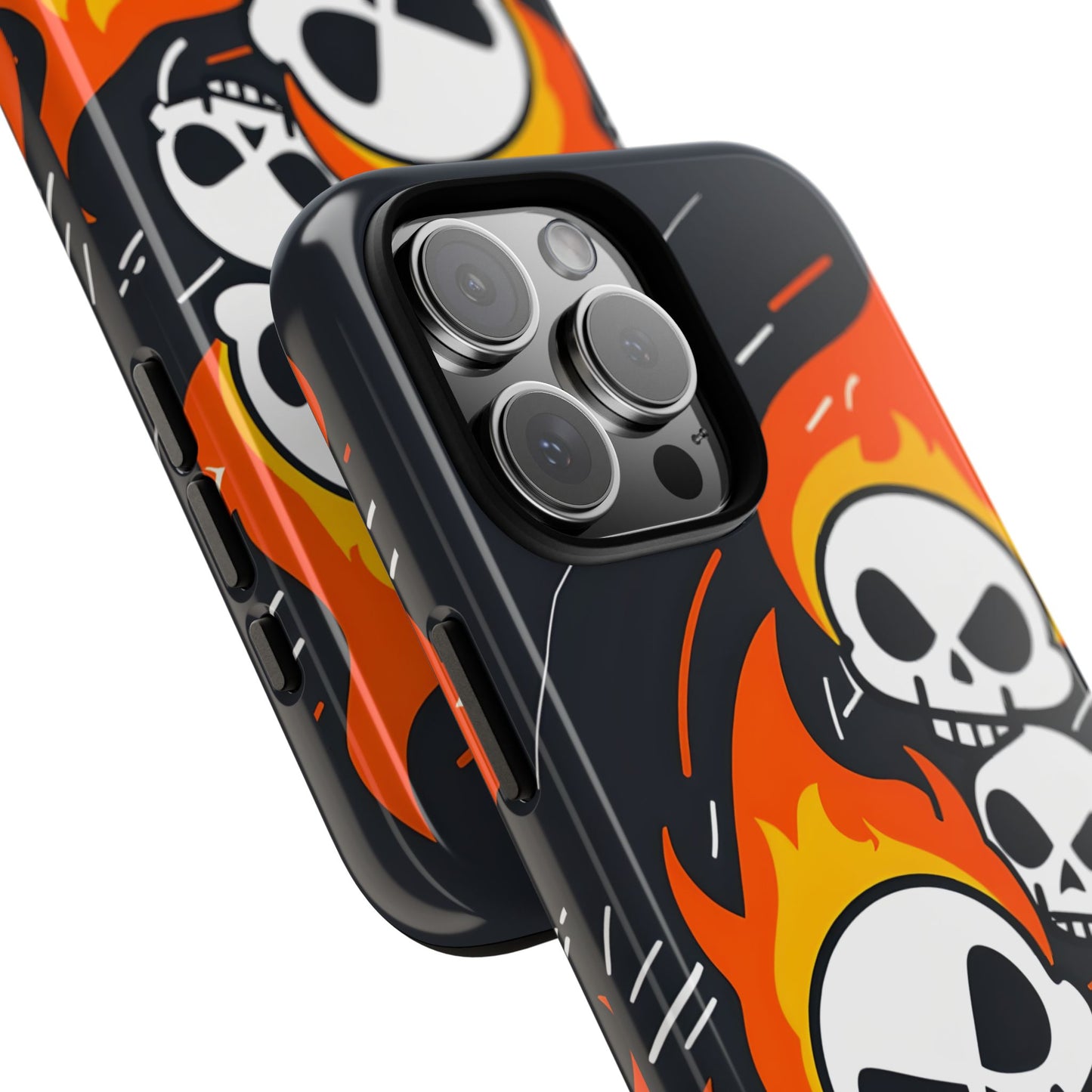 Flaming Skulls Tough Phone Case - Y2K Alt Halloween Aesthetic, Creepy Cute Cartoon Style, Compatible with iPhone, Galaxy, and Google Phones