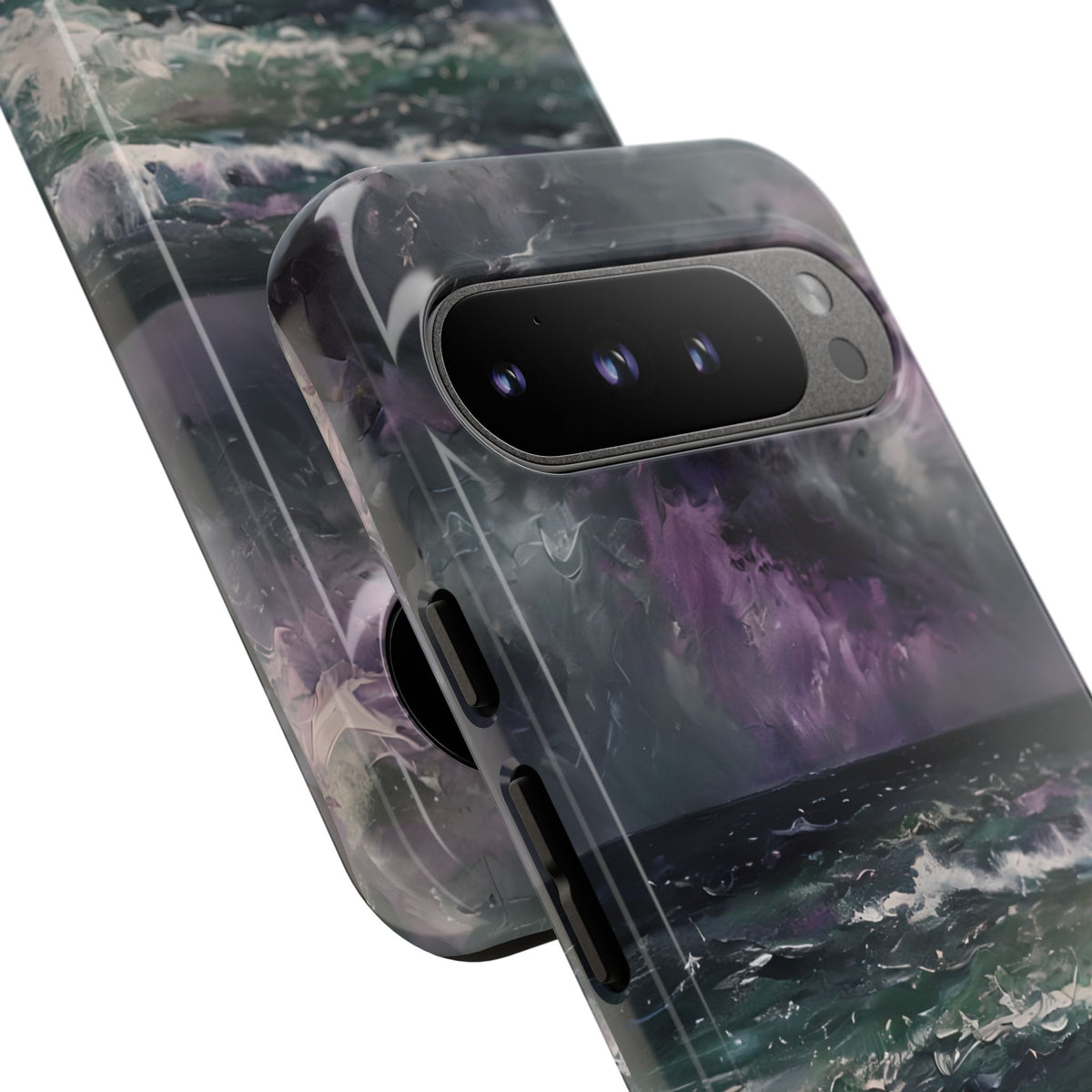 Stormy Ocean Scenery Tough Phone Case, Oil Painting, Dark Sea Waves Compatible with iPhone 17, 16, 15, 14, 13, Galaxy, Google