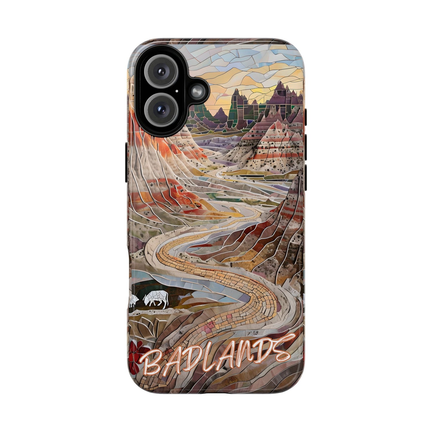 Badlands Mosaic Tough Phone Case - Rugged Rock Formations, Prairie Landscape Aesthetic, Compatible with iPhone, Galaxy, and Google Phones